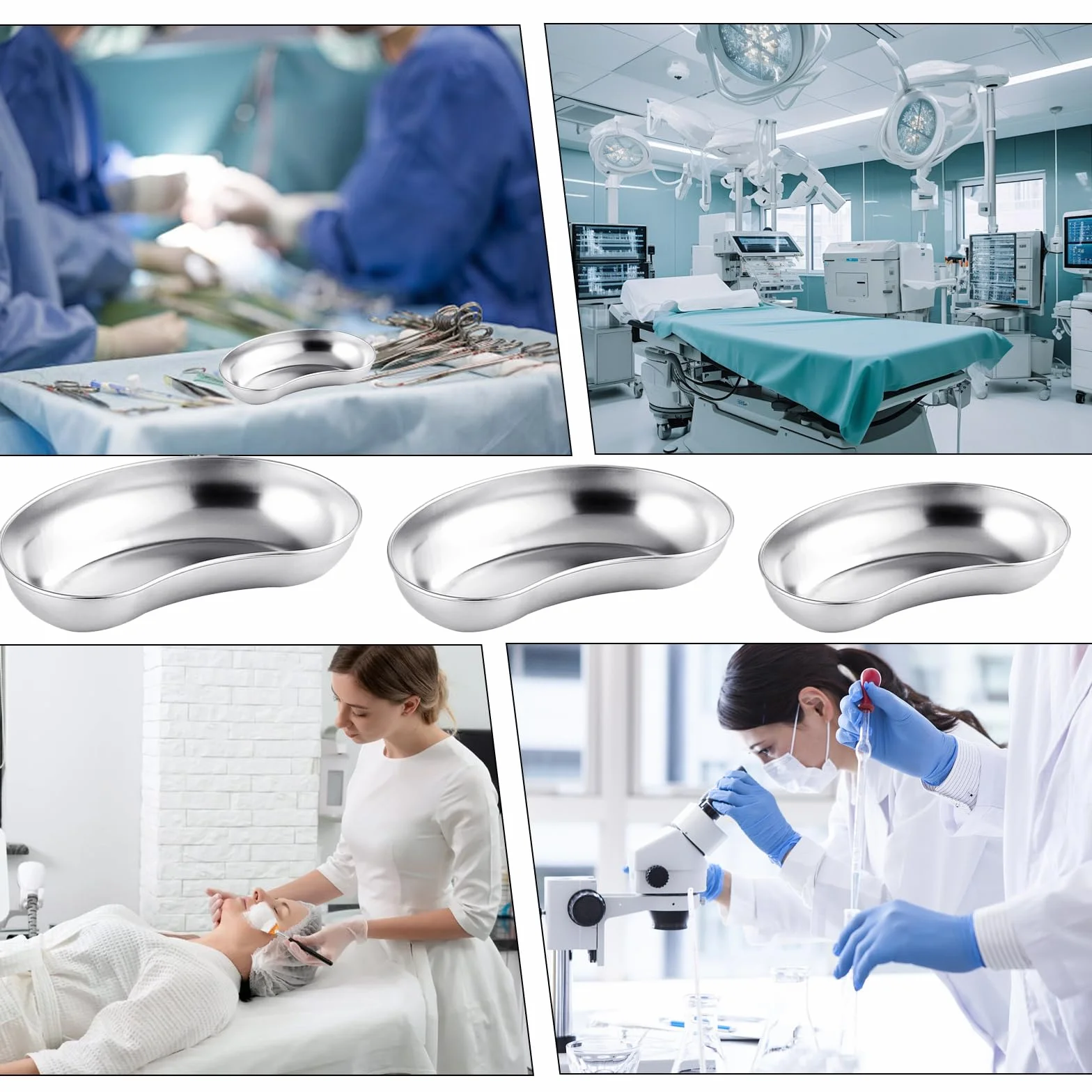 3 Stück Nierenschale Edelstahl, Instrumententablett, Labortablett, Nierenschale Curved Trays, für Zahnarztinstrumente Labor