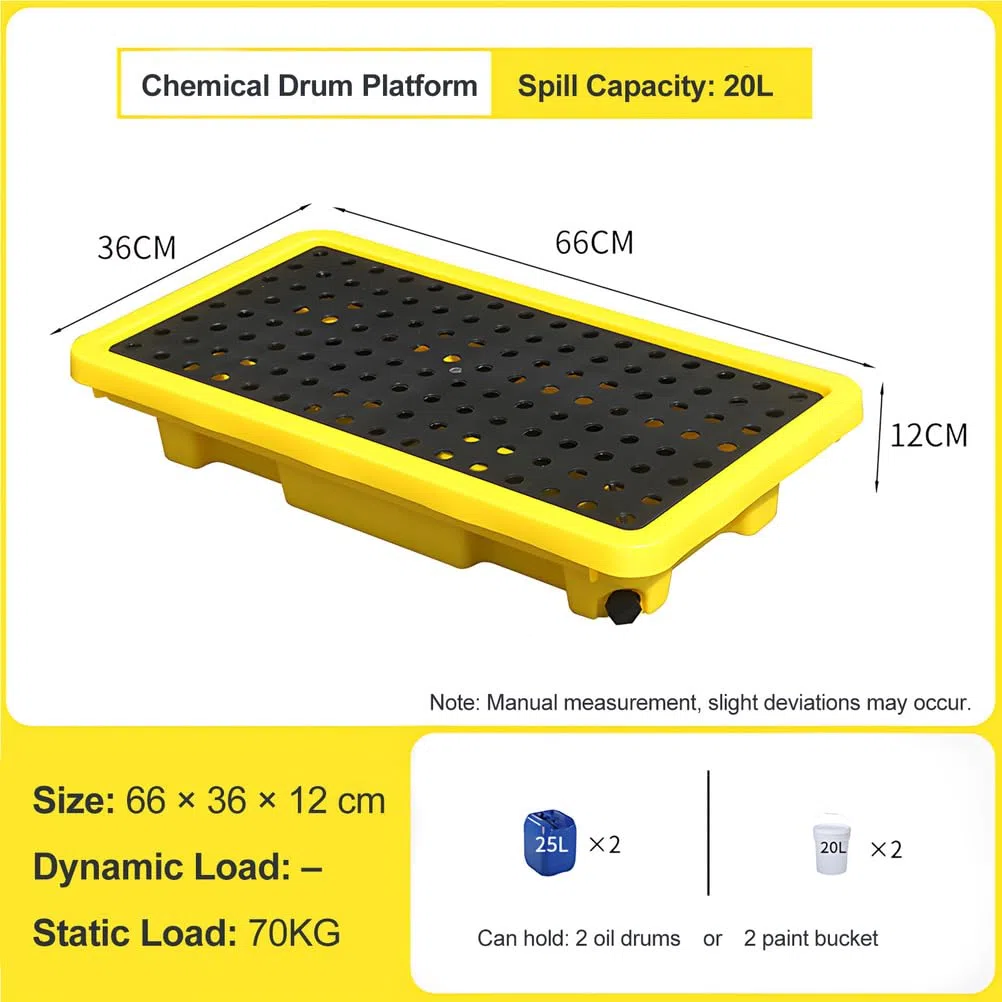 Kleingebinde-Auffangwanne mit Gittereinsatz – Chemikalienbeständige Auffangschale, leicht zu reinigen, stapelbar, für Labor, Werkstatt und Lager,66 * 36 * 12cm