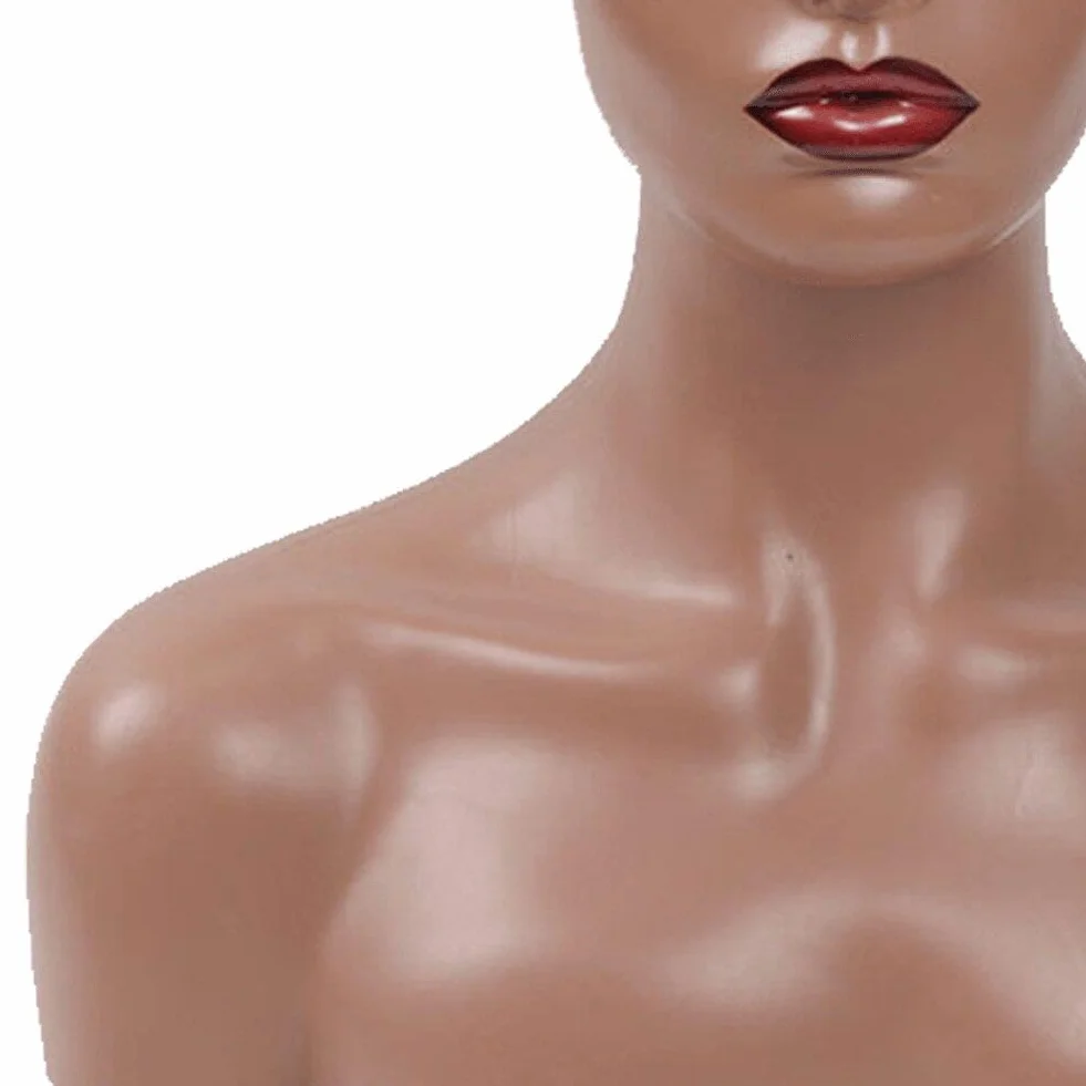 Weiblicher Realistischer Mannequin-Kopf Schultern, Afrikanisches Perücken-Display-Modell, Dunkelbraun, Beige Farben, Kopf Für Hut, Brille
