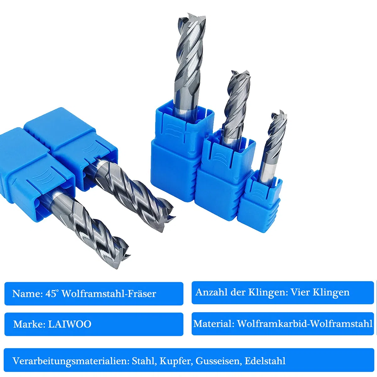 LAIWOO Schaftfräser 4 Flöten Hartmetall Nutenfräser Fräser CNC Werkzeug, Durchmesser 2-12mm (8 Stück)
