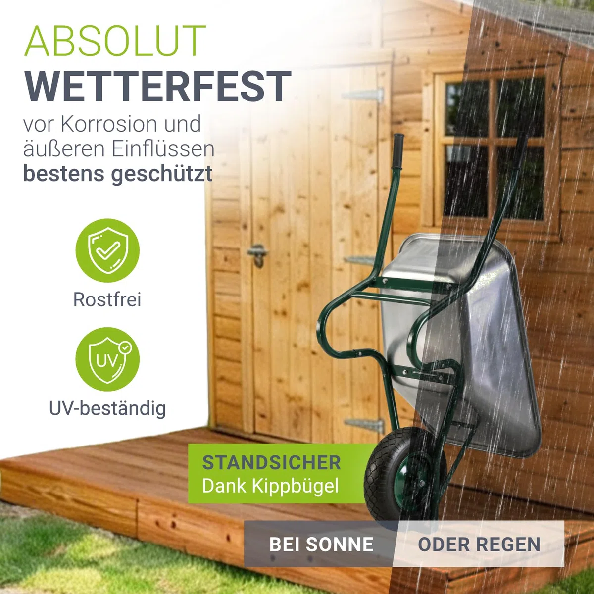 Juskys Schubkarre 100L, 250 kg – mit verzinkter Wanne, Luftreifen & Metall Felge, stabile Garten Schubkarre & Schiebkarre – Transportkarre Garden Silber