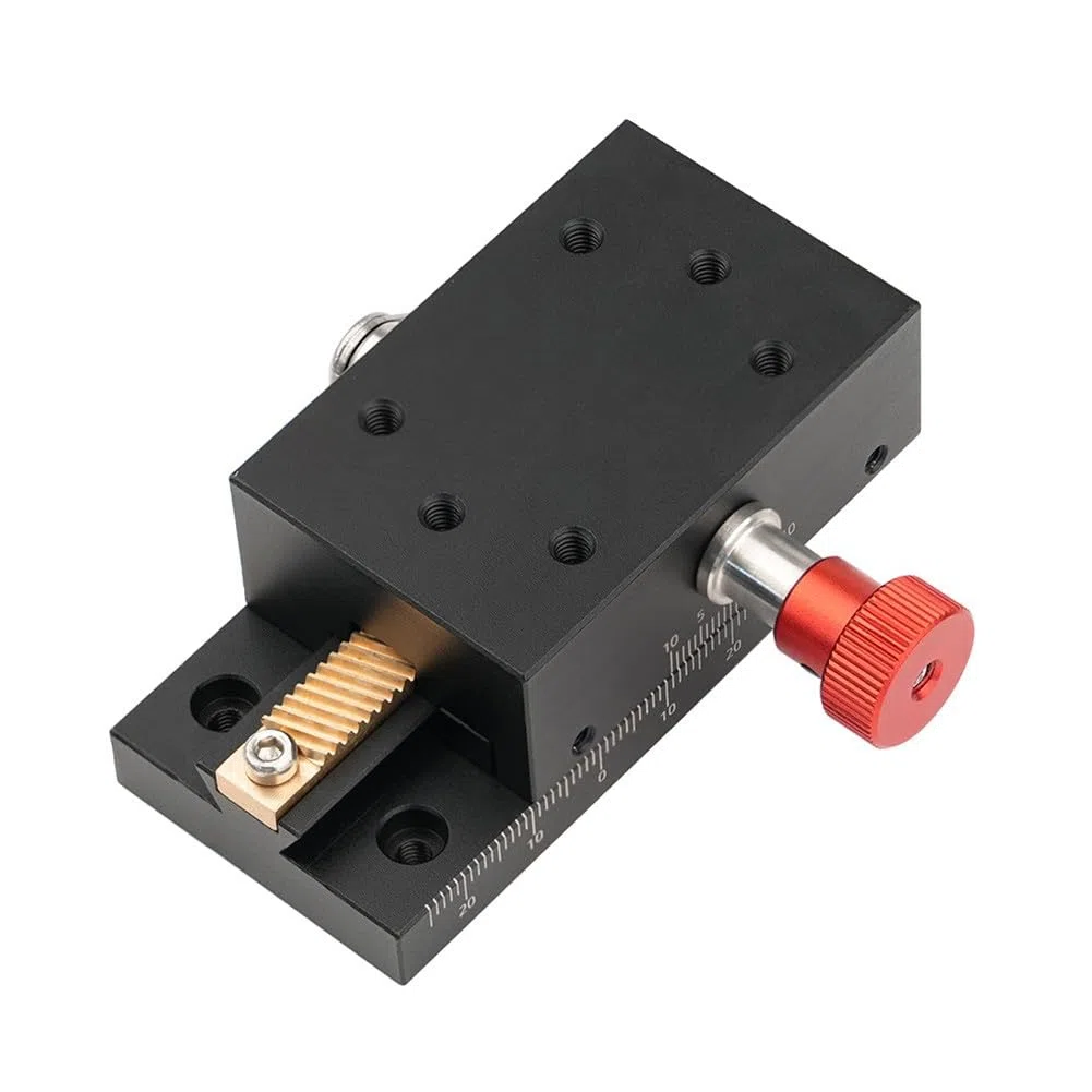 X Direction Manuelle lineare Bühne, 40 mm Reise Aluminiumlegierung Zahnstange und Ritzel Bühne für Präzisionsinstrumente, Schwarz/Messing