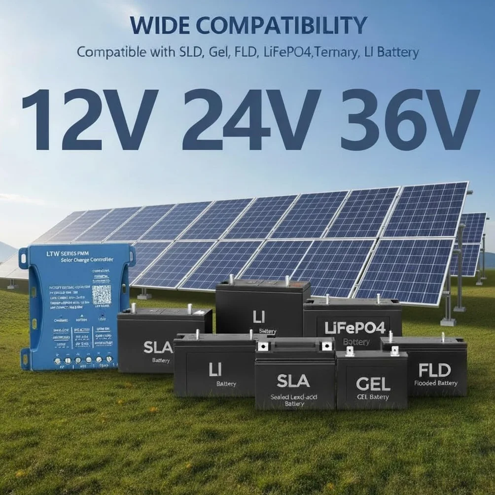 20A Regolatore solare con WiFi e Bluetooth, PWM 12V/24V/36V Auto, ingresso PV 80V, impostazioni APP per batterie PbAcido/LiFePO4/Litio, ideale per camper/casa/strutture offshore