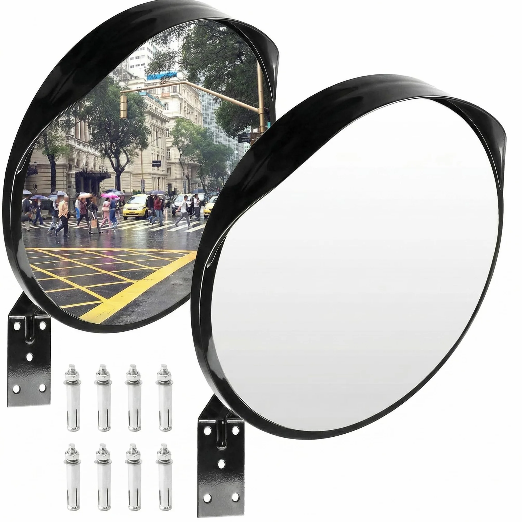 QWORK® 2er Set Konvexspiegel Verkehrsspiegel Sicherheitsspiegel für Einfahrten, Lagerhallen, Garagen und Büros, Ø30cm 130°-Wölbung, Halterung und Schrauben Enthalten