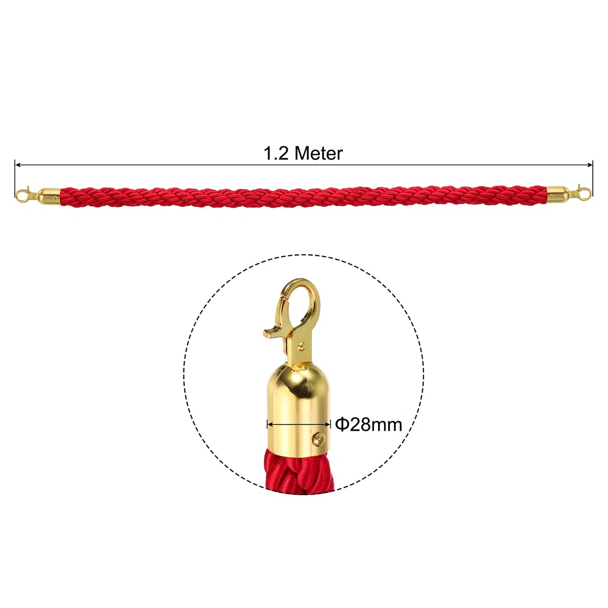 PATIKIL 2 Stück Absperrkordel 1,2 Meter Absperrseile mit Goden Karabiner Haken Absperrband Gedrehte Pfosten Seile Handlaufseil Samt für Konzerte Warteschlange Ausstellungen, Rot