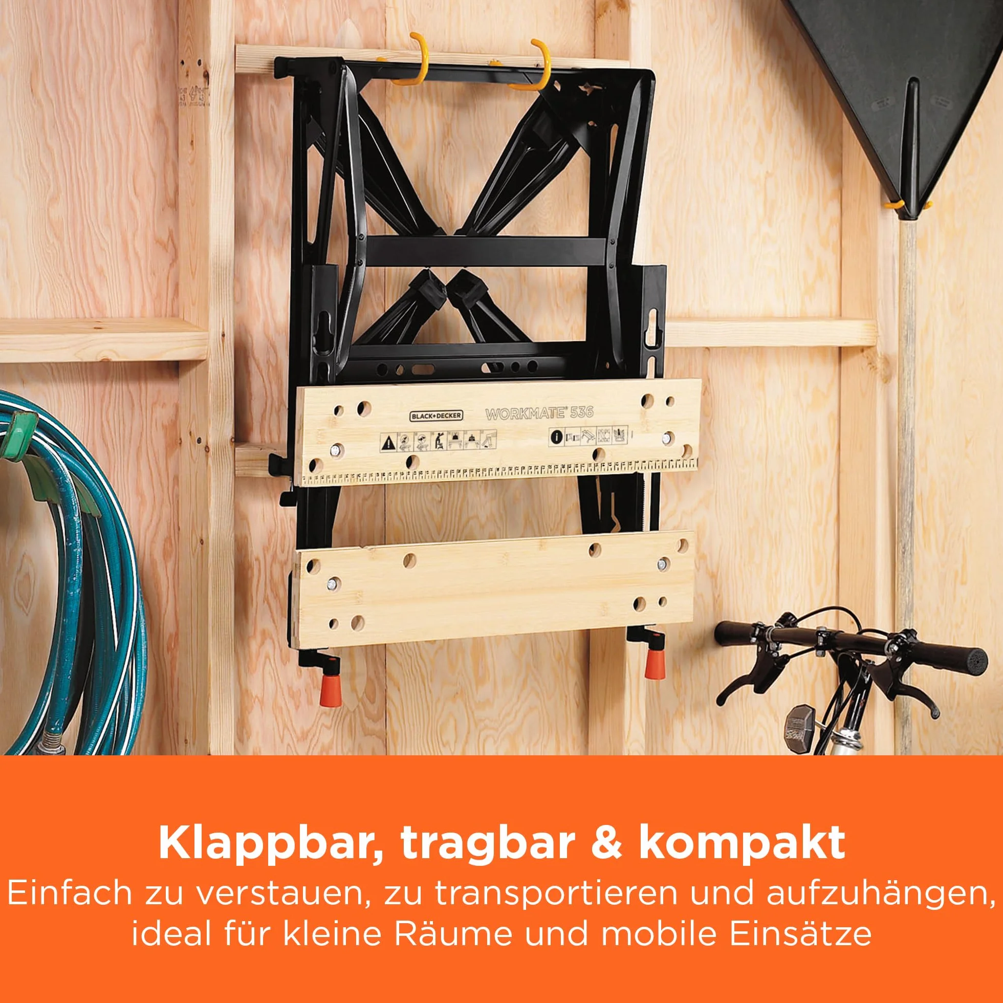 BLACK+DECKER Flexible Werkbank für Werkstatt (Sägebock Werkbank klappbar als Werkstatteinrichtung mit großer Arbeitsfläche, höhenverstellbar, bis 160kg belastbar, Arbeitsfläche: 25 x 61cm) WM536-XJ