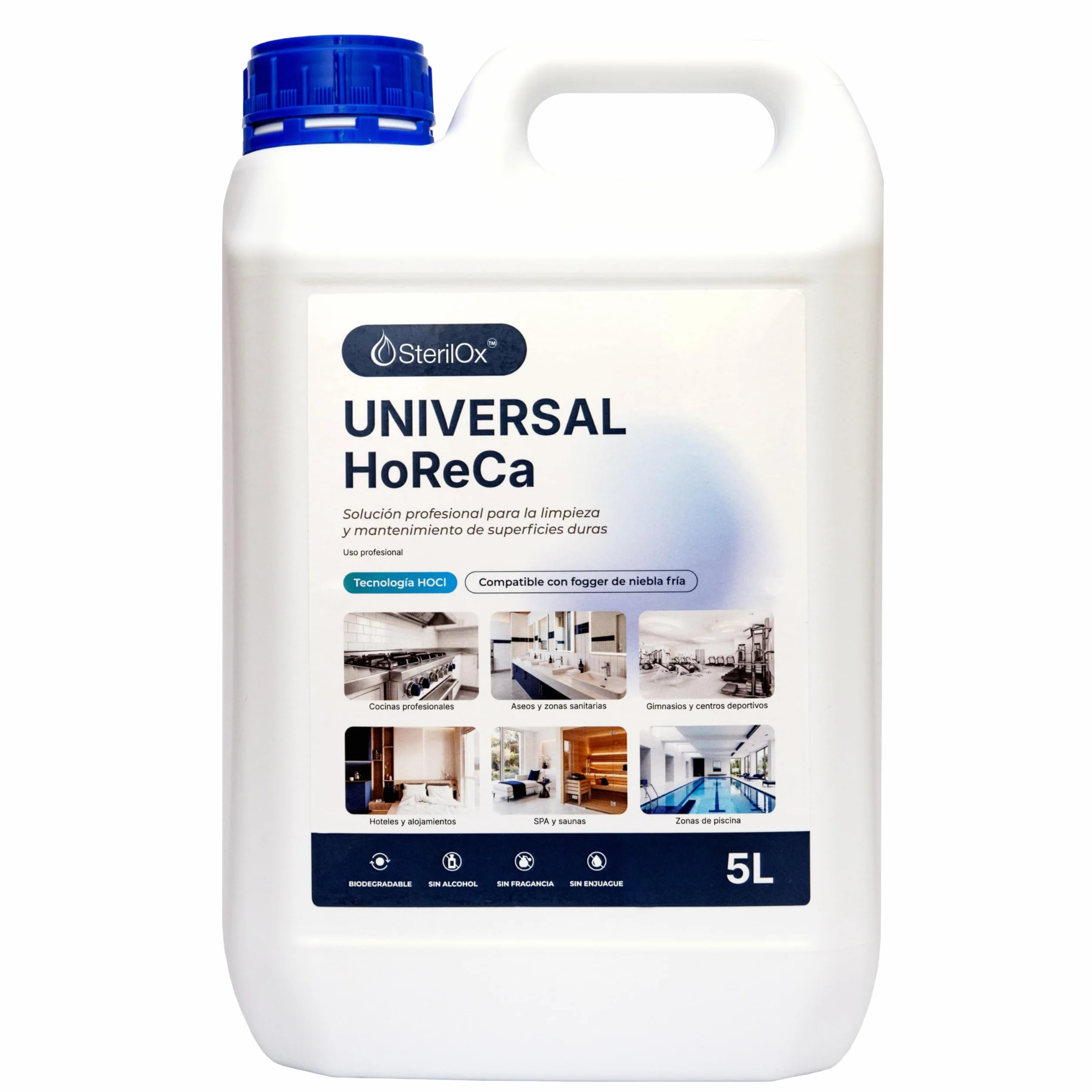 Universal HoReCa 5L — Professionelles Reinigungsmittel mit Hypochloriger Säure HOCl — Alkoholfrei, Kein Nachspülen — Für Küchen, Hotels, SPA, Fitnessstudios — Geeignet für Fogger