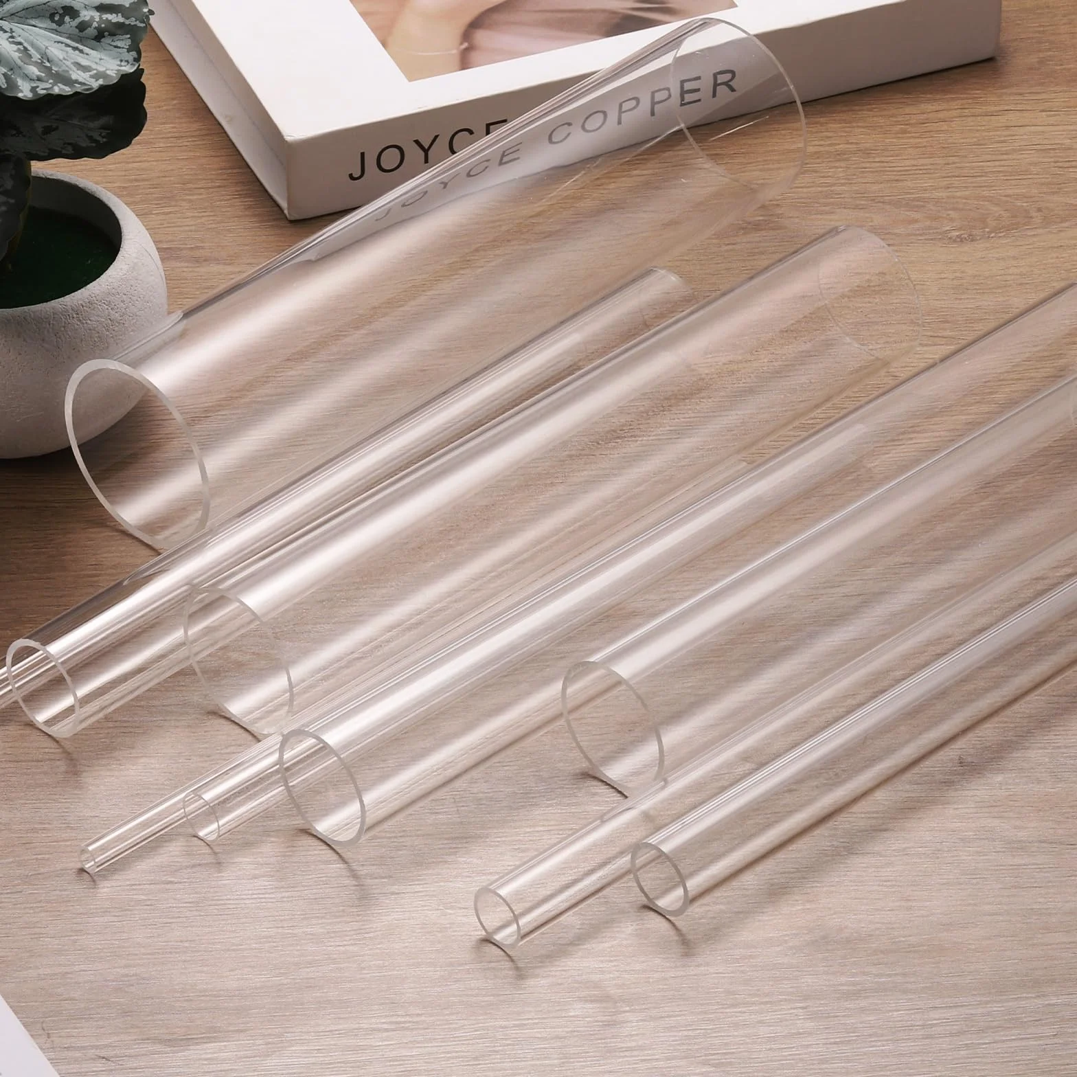 sourcing map Transparentes starres Acrylrohr, 46 mm Innendurchmesser x 50 mm Außendurchmesser, 25,4 cm, rund, Polycarbonatrohr, Kunststoffschlauch mit Gummikappen für Sanitär, Beleuchtung, Aquarium