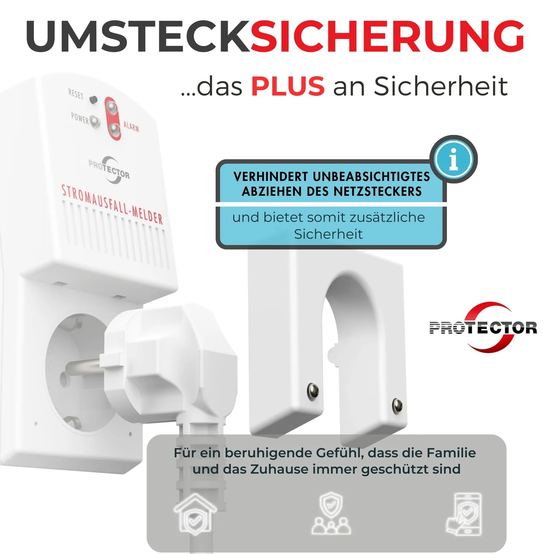 Protector SAM 1000 Stromausfall-Melder | 3500 Watt | Notstrom-gepuffert | 12 Stunden | Stromausfall-Alarm | Kühlschrankalarm