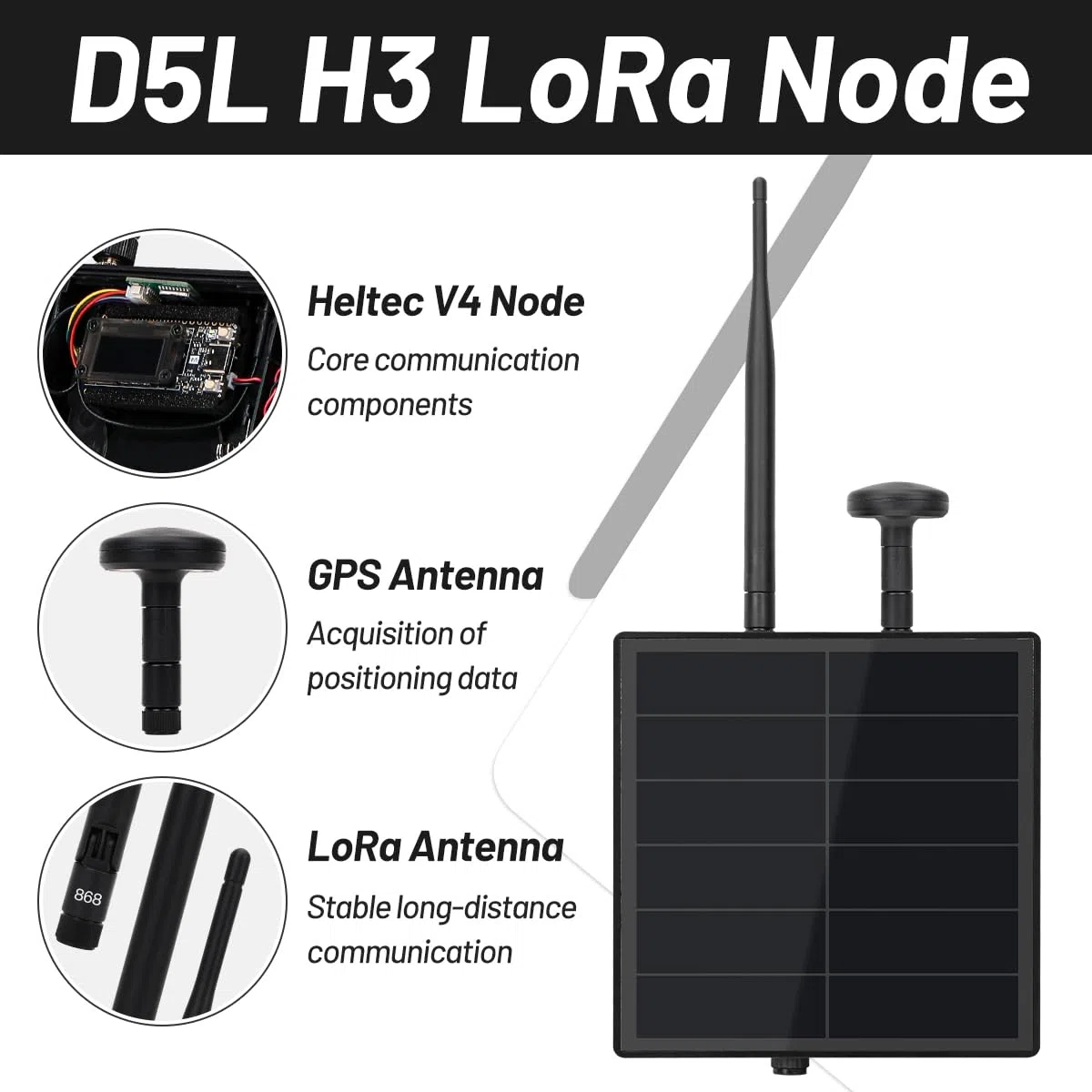 KEEPTEEN D5L-H3 Solar LoRa Mesh Tracker Kit with 5W Solar Panel Built in Heltec ESP32 V4 LoRa Board, Compatible with Meshtastic/Meshcore, Mushroom GPS, 868MHz Antenna, WiFi BLE