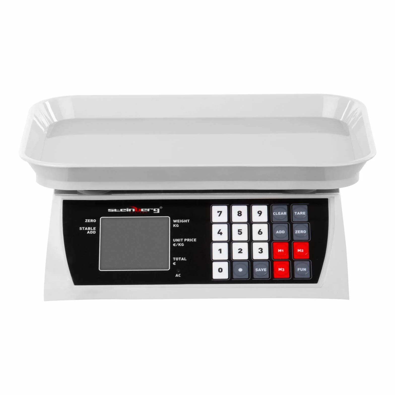 Steinberg Systems Kontrollwaage Digitalwaage Digitale Tischwaage (30 kg / 1 g, LCD-Display, 6 Funktionen, 28,8 x 21,8 cm)
