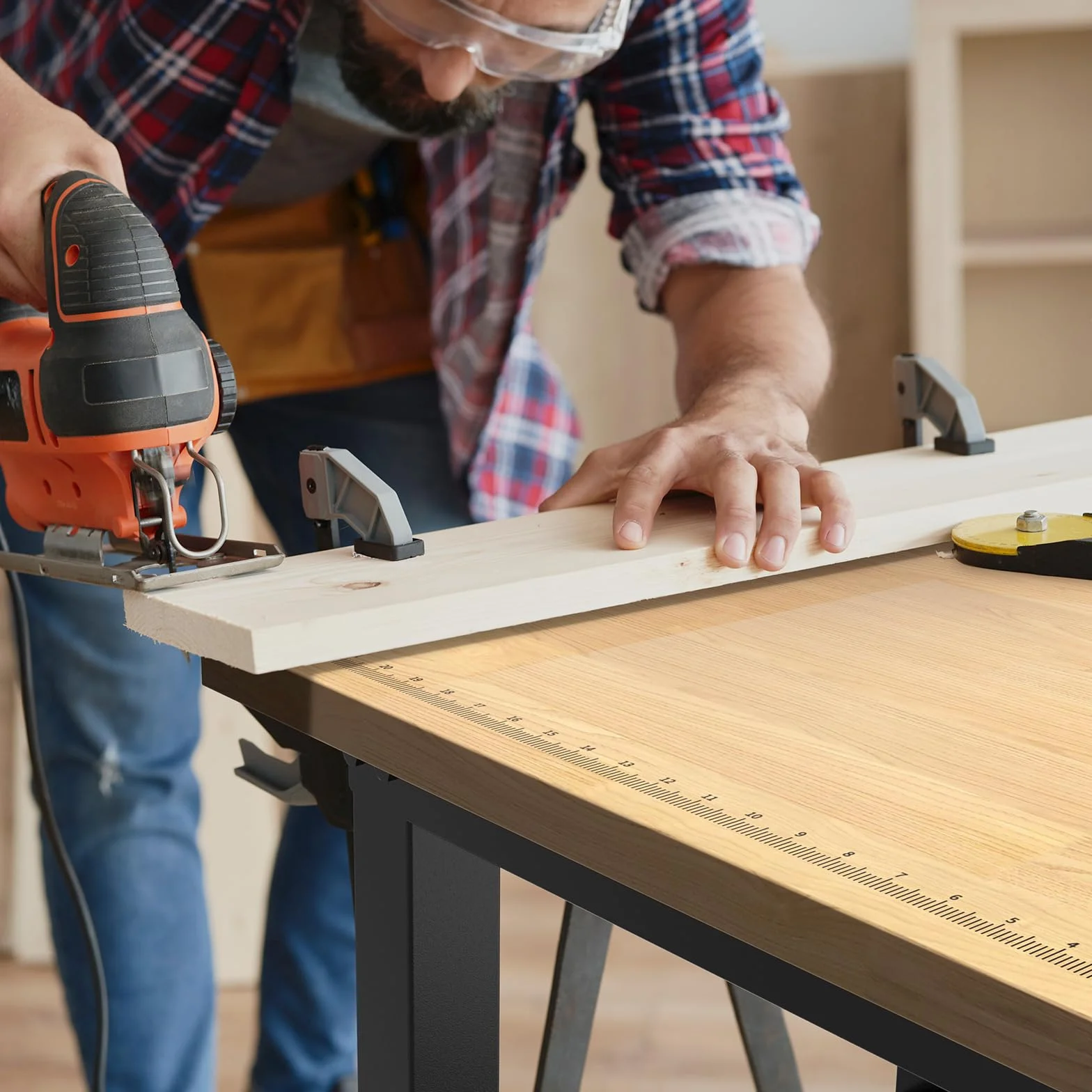 LARBANKE 120CM Schwerlast-Werkbank für die Garage,Gummi Holz Werkbank hat einstellbare 5 Verschiedene Höhen,Hartholz Arbeitstisch Gewicht Kapazität über 900KG,für Werkstatt,Garage, Büro,Haus
