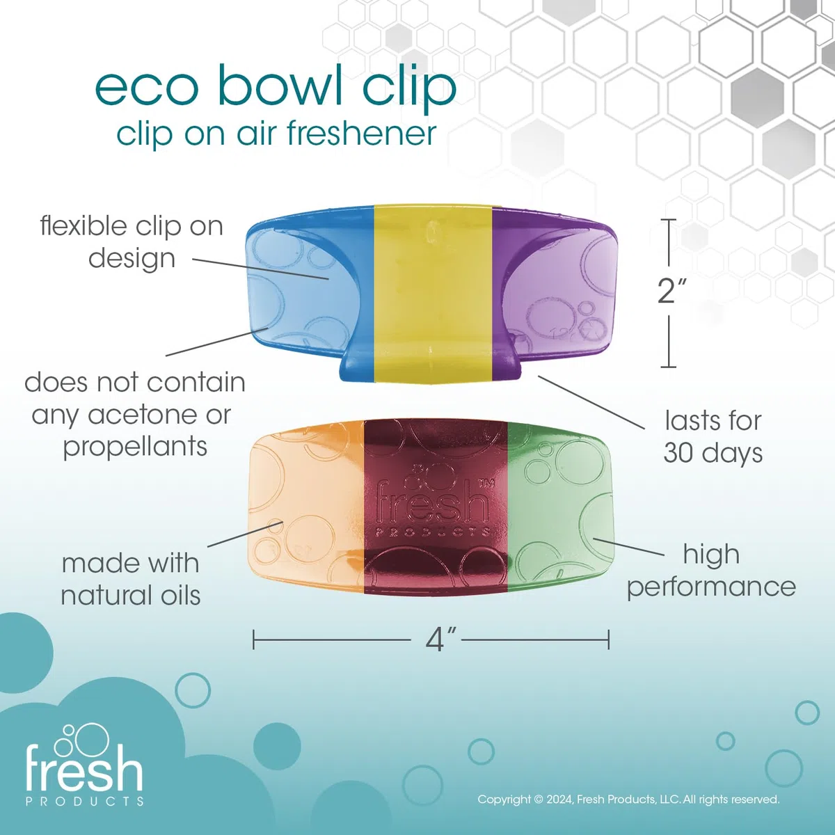 Fresh Products Eco Bowl Clip Lufterfrischer, vielseitiges Design, WC- und Müllerfrischer – chemikalienfreie natürliche Öle – diskret – hält 30 Tage – hergestellt in den USA – 6 Stück