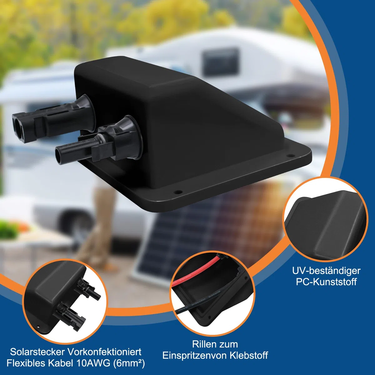HandGold Dachdurchführung Solar Doppel Kabeldurchführung Gehäuse, UV-Beständigkeit Dual-Kabeleinführungsgehäuse für Solarprojekt Klimaanlage Wohnmobil Wohnwagen Boot (6mm² 3M)