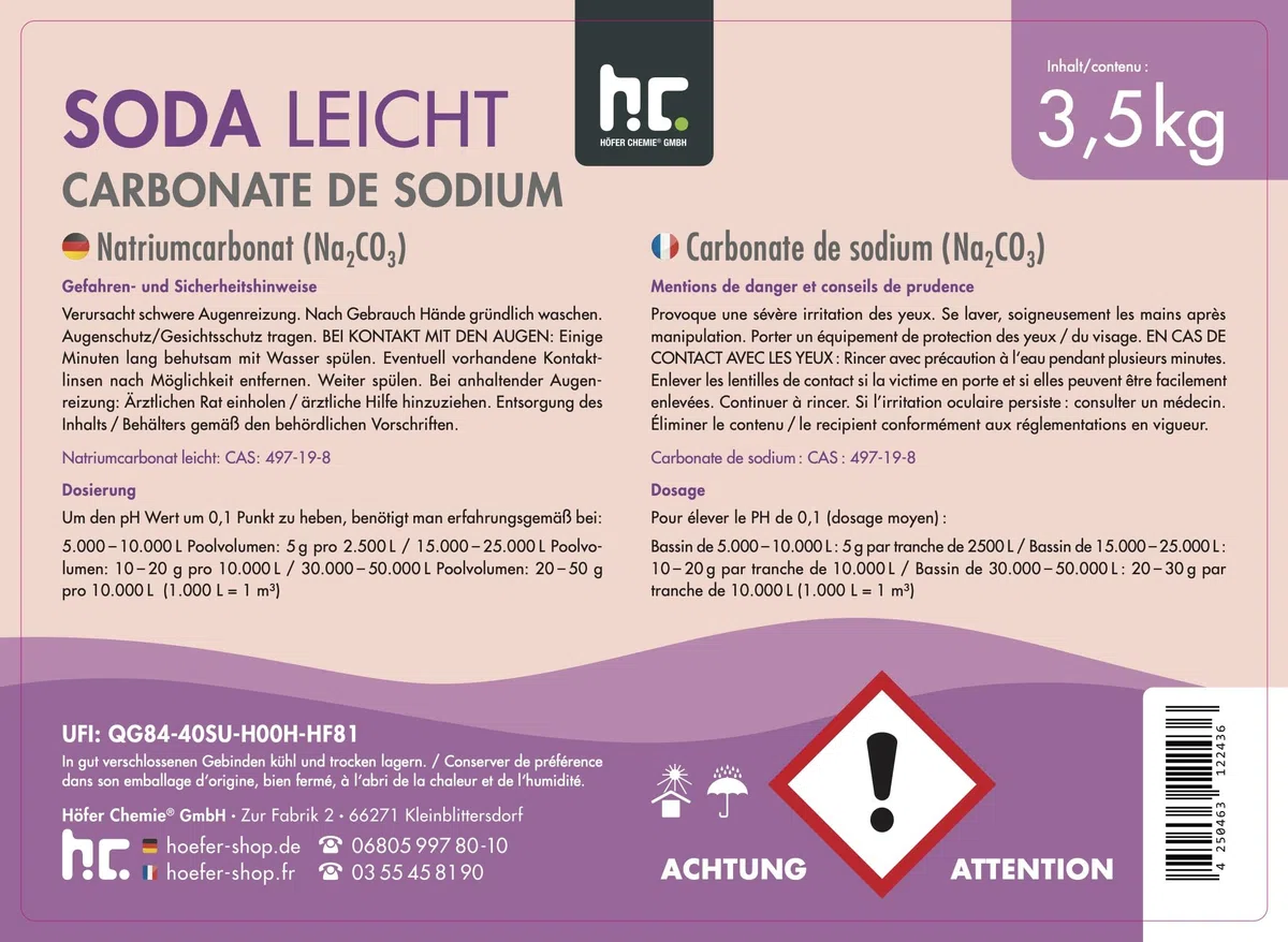 Soda Natriumcarbonat 2 x 3,5 kg leicht technische Qualität von Höfer Chemie