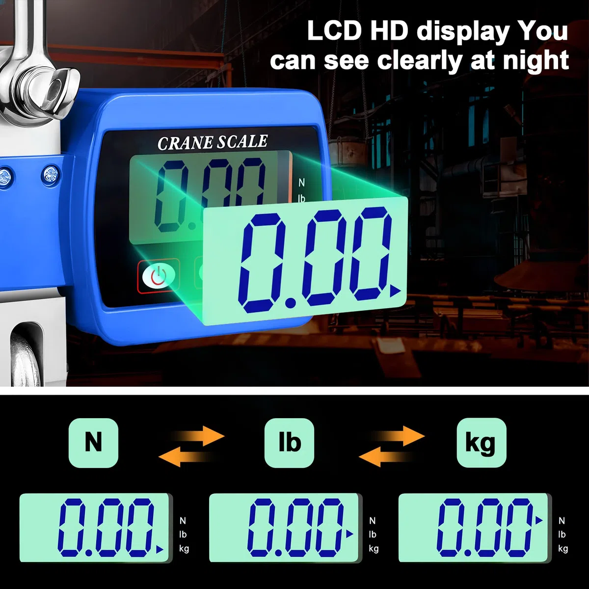 Kranwaage 500KG Digitale Hängewaage Elektronische Wildwaage Industrie Hängende Waage Tragbare LCD Zugwaage mit Haken, Blau