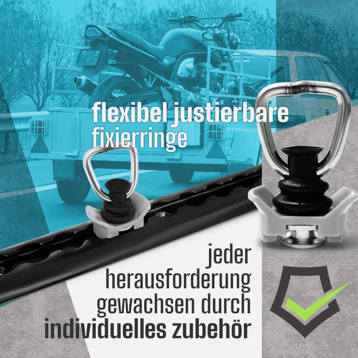 Airlineschiene robust halbrund schwarz 2X 0,5 Meter mit 4 Zurrösen und 4 Endkappen, Alu Zurrschiene Black line, hohe Stabilität und Langlebigkeit, für Anhänger, PKW, LKW, Camper, Wohnmobil