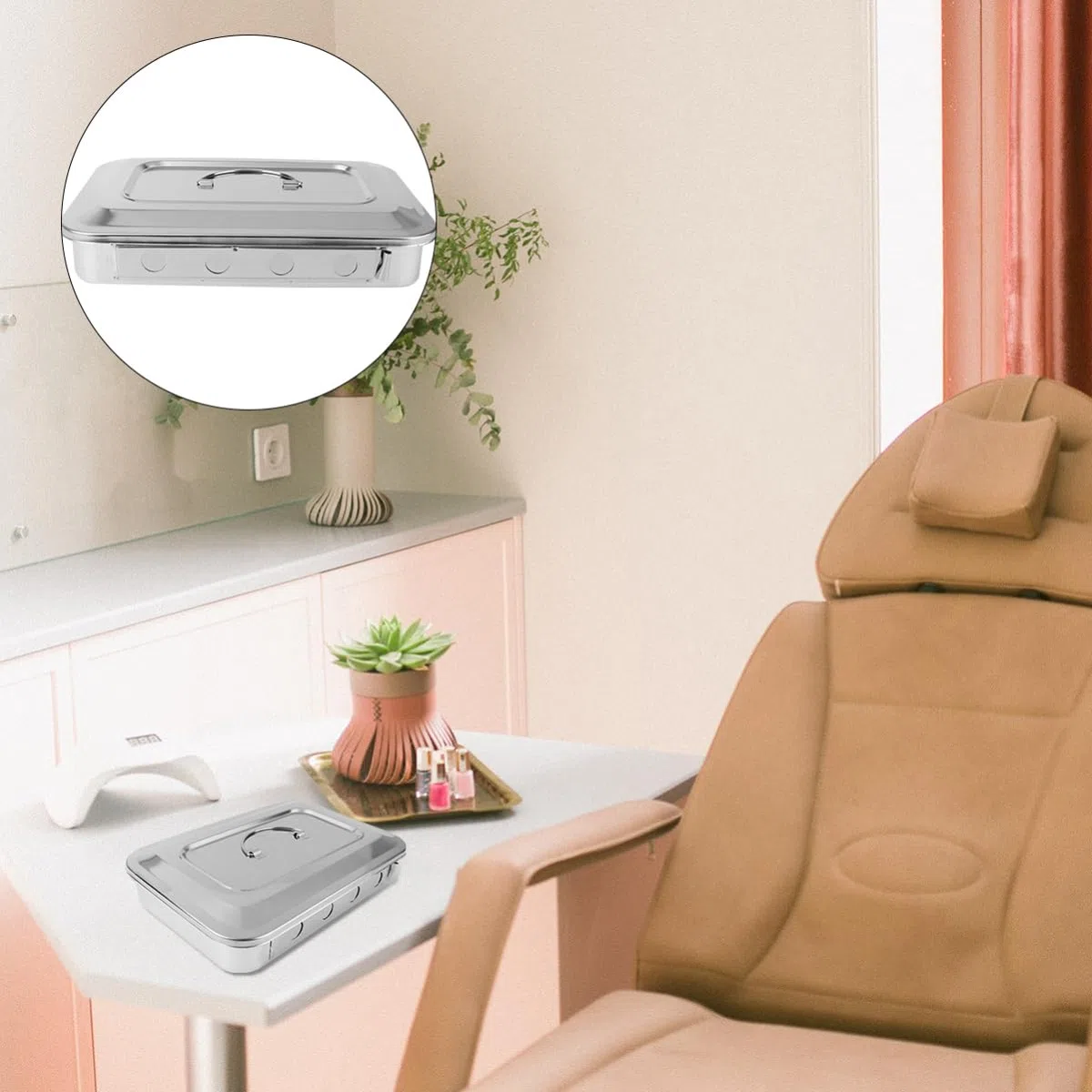 Mikinona Instrumentensterilisationsbox Einfach zu Lagern in Silber aus Edelstahl Runde Einweichbox Gesund und Ordentlich für Körperthermometer für Innenräume und Beauty Industry
