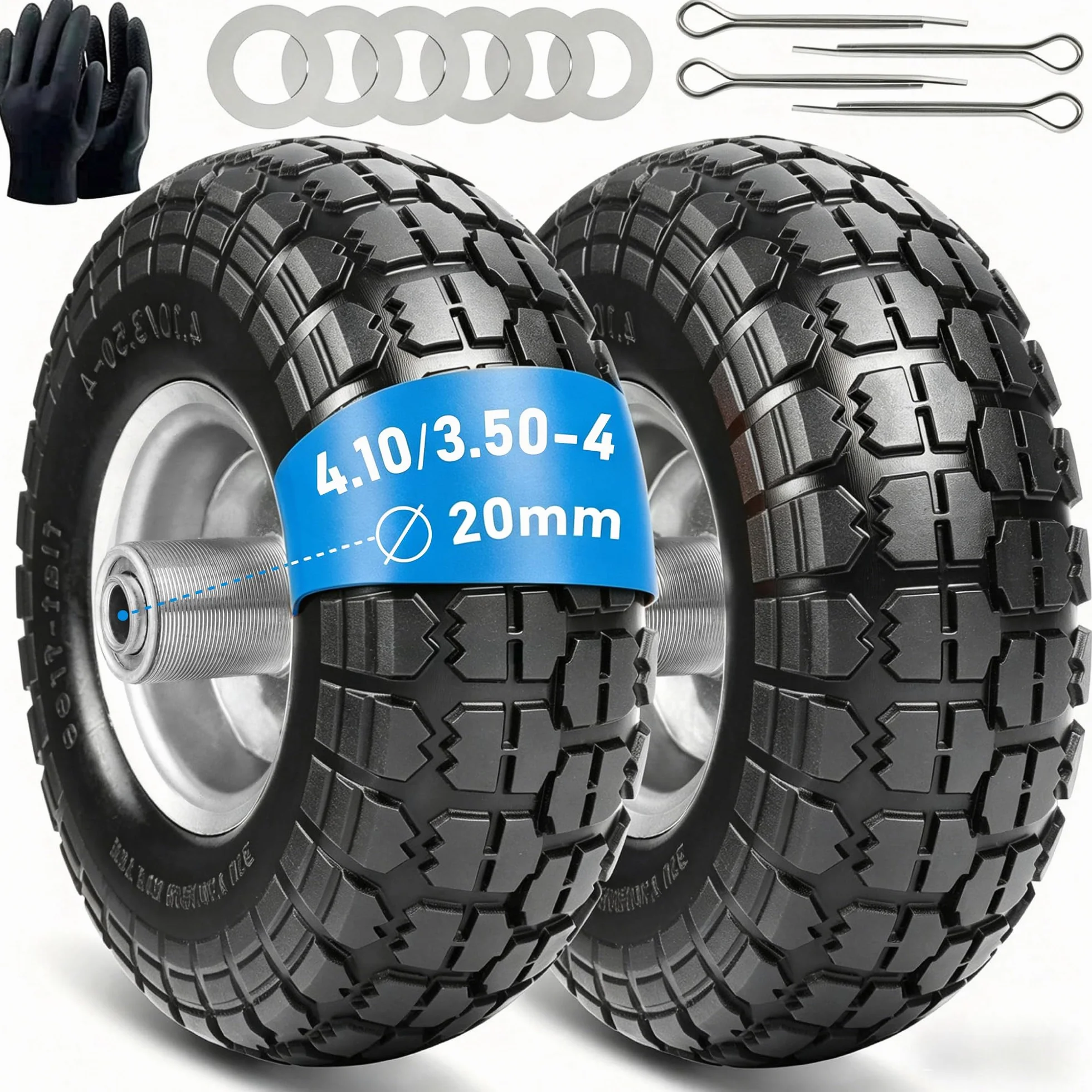Sackkarrenrad Räder für Sackkarre Vollgummireifen Reifen : Vollgummi Reifen 4.10 3.50-4, Bollerwagen Ersatzräder 260 x 85 mm, （ Rad Achse 20mm Achse 2 Stück)