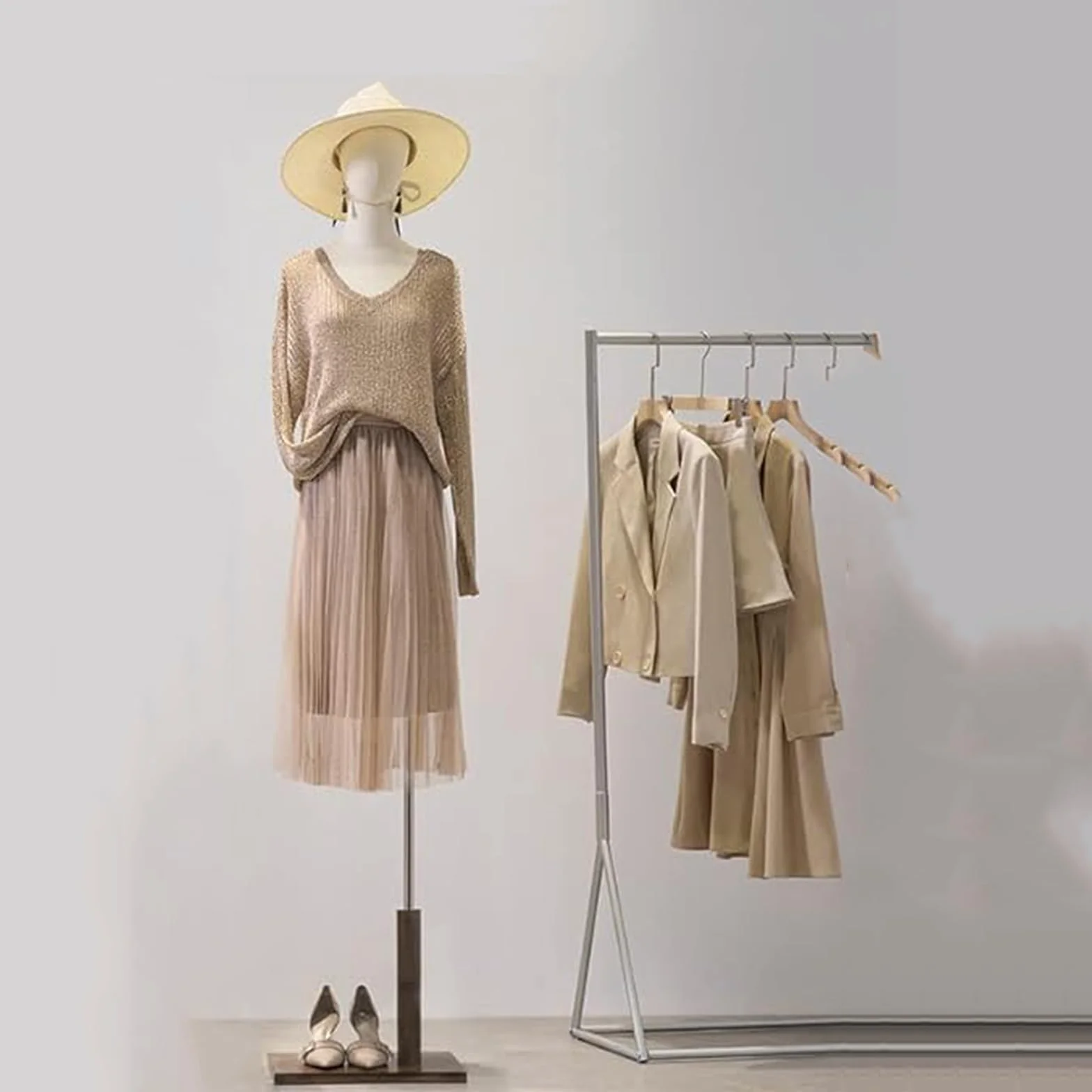 Weibliche Kleid Form Mannequin Torso, justierbarer Höhe 120-190cm, Kleidung Display Modell Körper Stand mit Kopf, hölzerne Arme und Basis zum Nähen von Kleidung, für Kleidung Kleid Schmuck Display