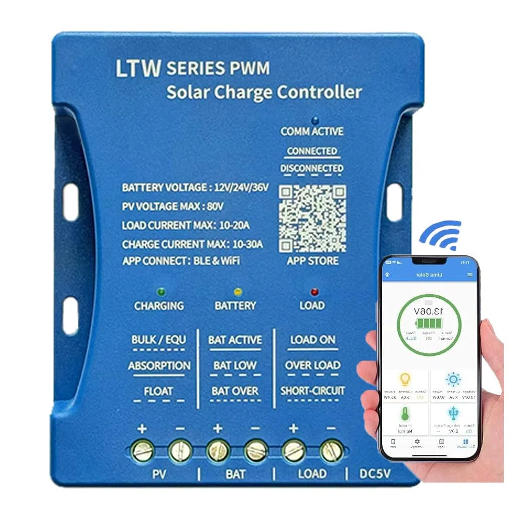 Y&H 30A Solarladeregler 12V/24V/36V PV Max. 80V WIFI Bluetooth-Kommunikation Solarpanel-Regler Intelligent für Blei-Säure- und LiFePO4-Batterien