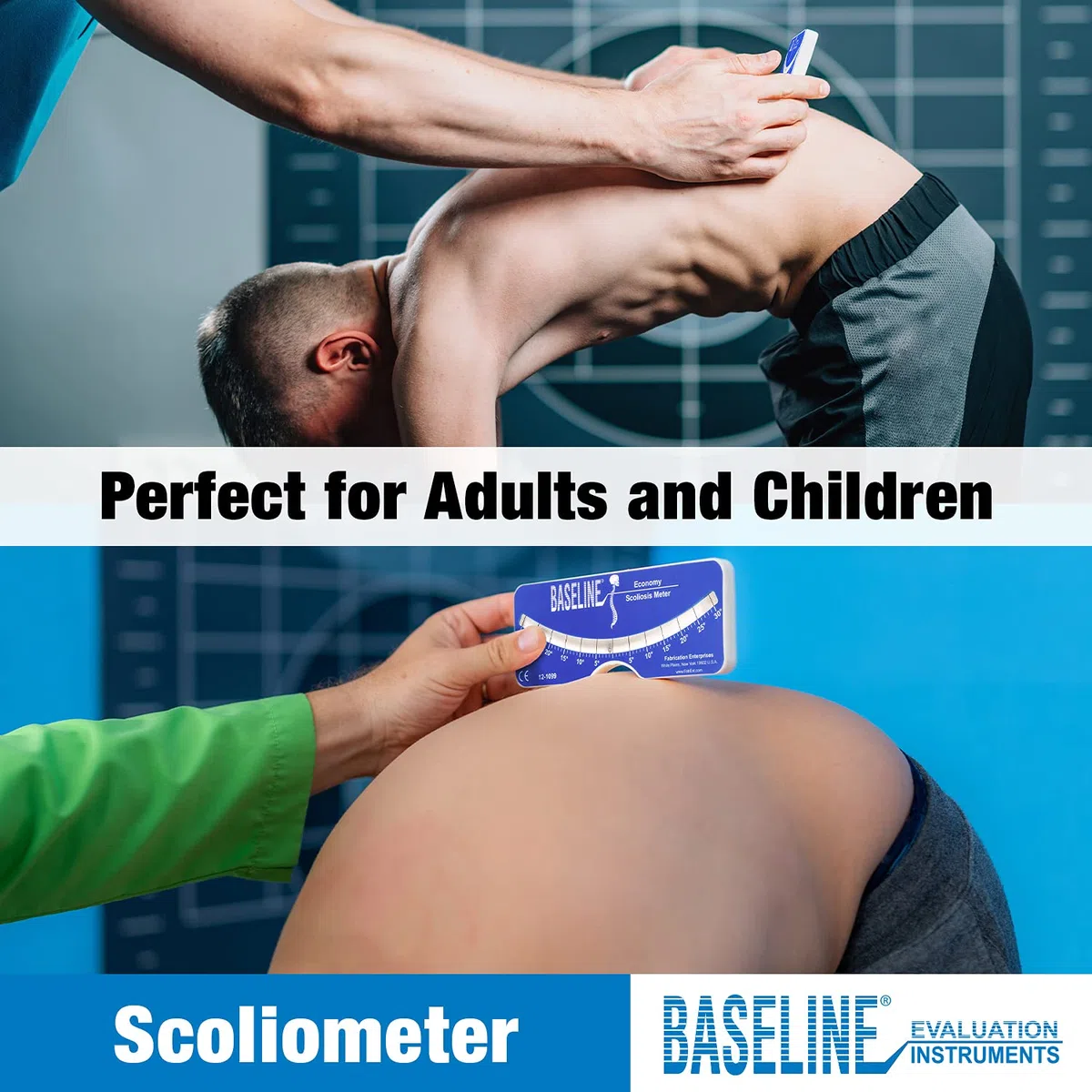Baseline Scoliometer Kunststoff-Wirbelsäulenmessgerät – Tragbares Skoliose-Screening- und Wirbelsäulenrotations-Messinstrument mit Aufbewahrungstasche