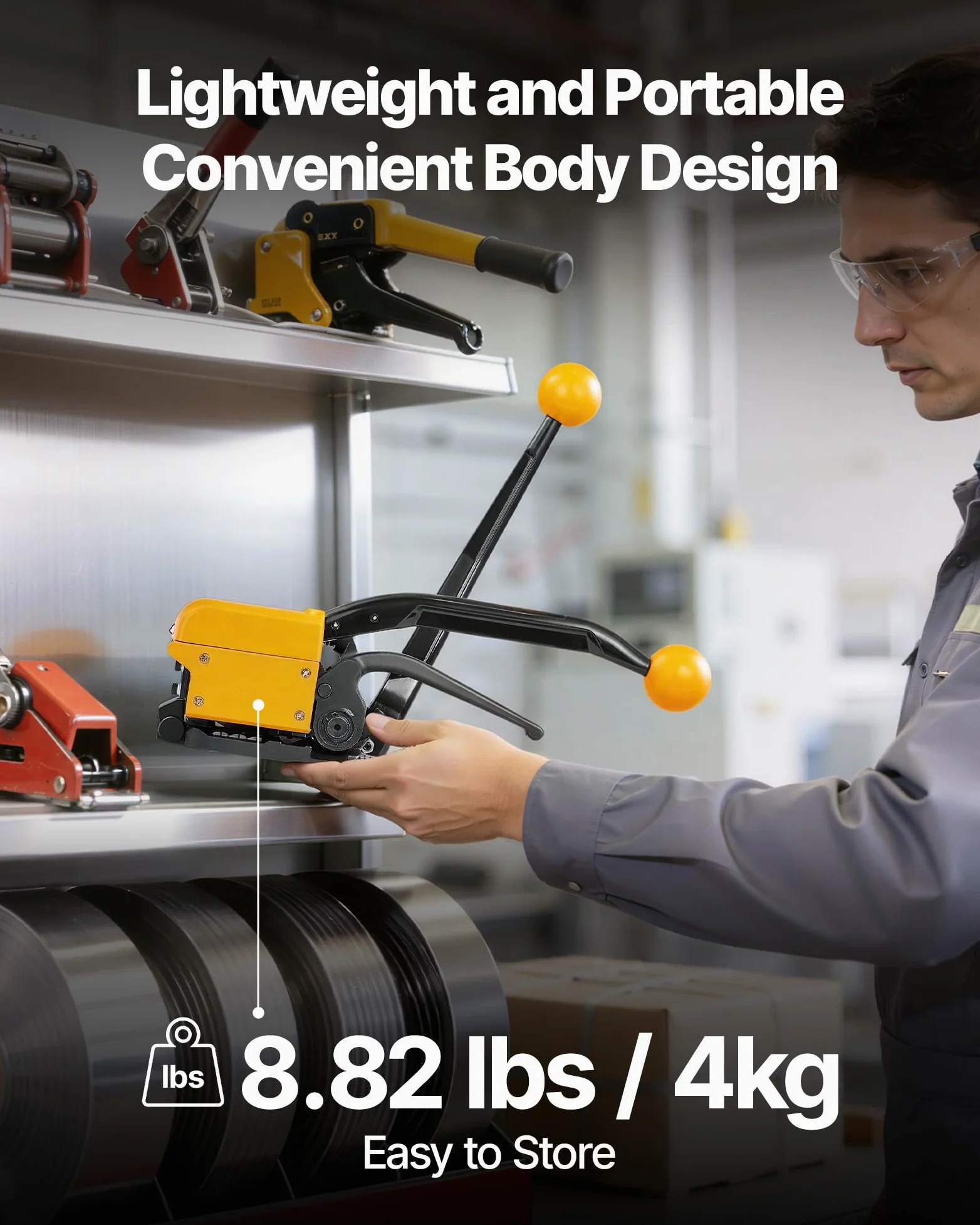 VEVOR Stahlband Umreifungsgerät für Max. 19mm Breite, 4-in-1 Metallband-Verpackungsmaschine für Spannen Crimpen Schneiden & Versiegeln, Manuelles Stahlband-Umreifungswerkzeug für Verpackung Transport