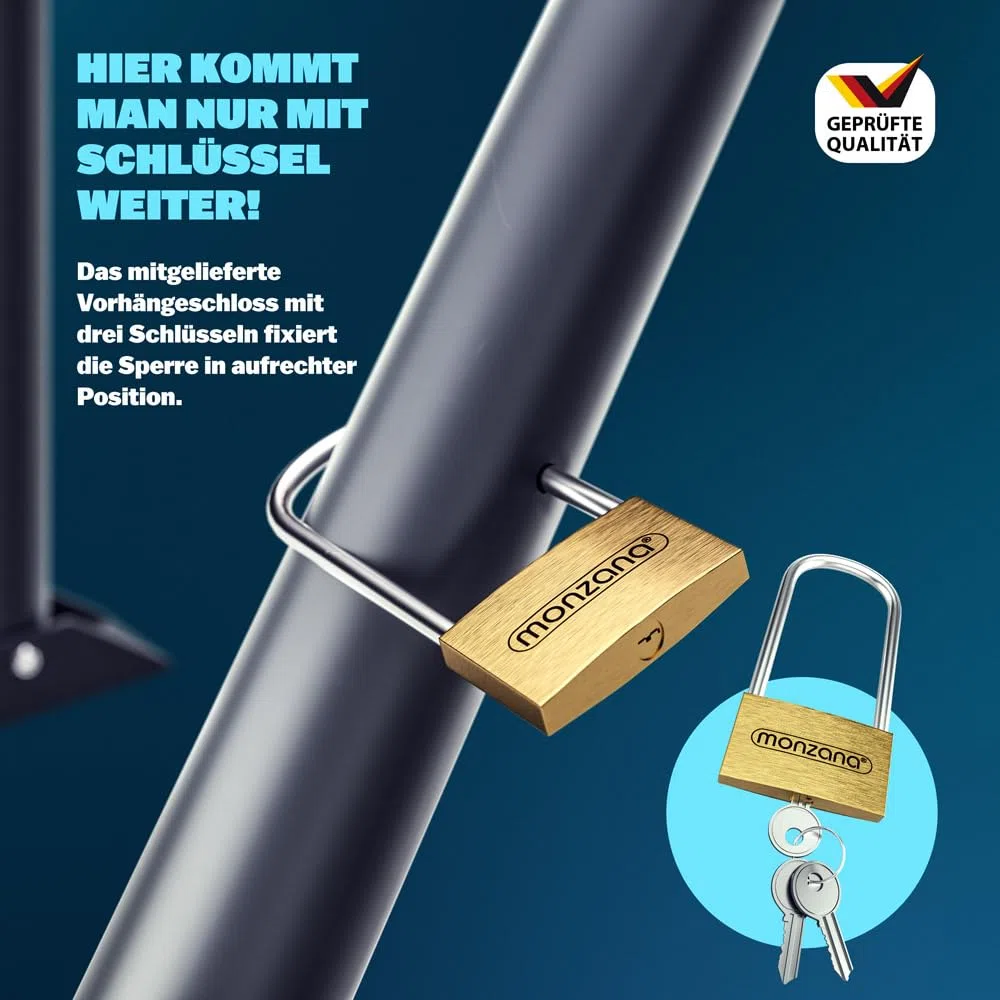 DEUBA® Parkpfosten Parkplatzsperre 3 Schlüssel Sperrpfosten klappbar Vorhängeschloss Stahl Robust Parkplatzbügel