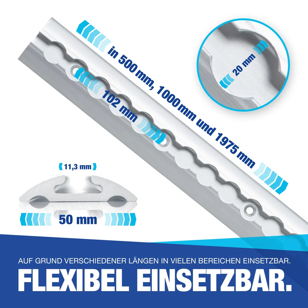 NTG Airlineschiene 4 STK 0,5m / 500mm halbrund Alu m. 10 Fittings -TÜV Zertifiziert- Sparsetauswahl Anhängerzubehör Ladungssicherung Aluschiene LKW Transporter - m. Bohrungen Silber eloxiert