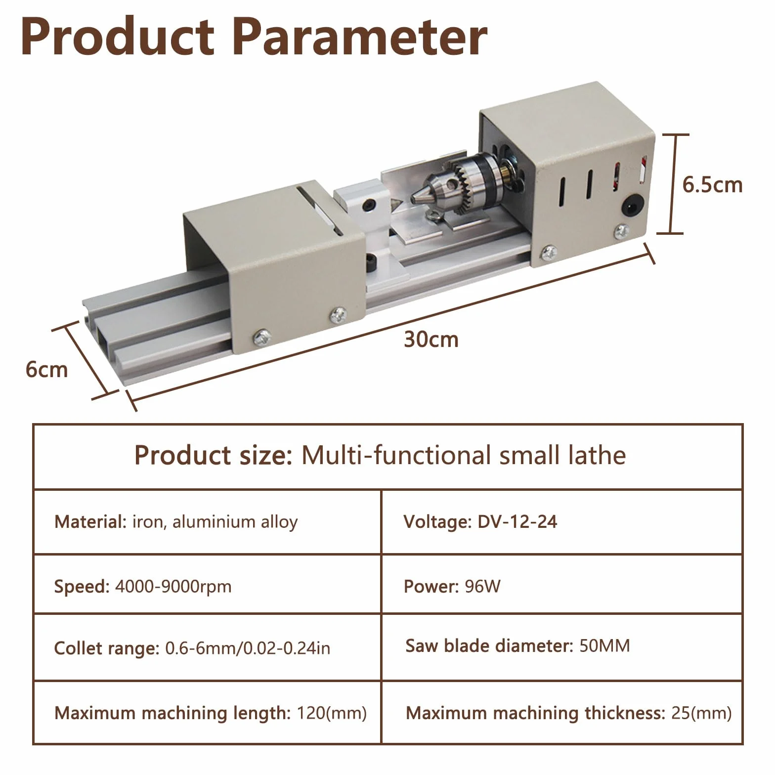 Mini Drehmaschine, 96W Metalldrehmaschine, 4000-9000rpm Präzise Drehbank, 7 Geschwindigkeiten, Klemmbereich von 0.6-6mm, Drehbank Tischdrehbank DIY Holzbearbeitung für Dreh, Einstech