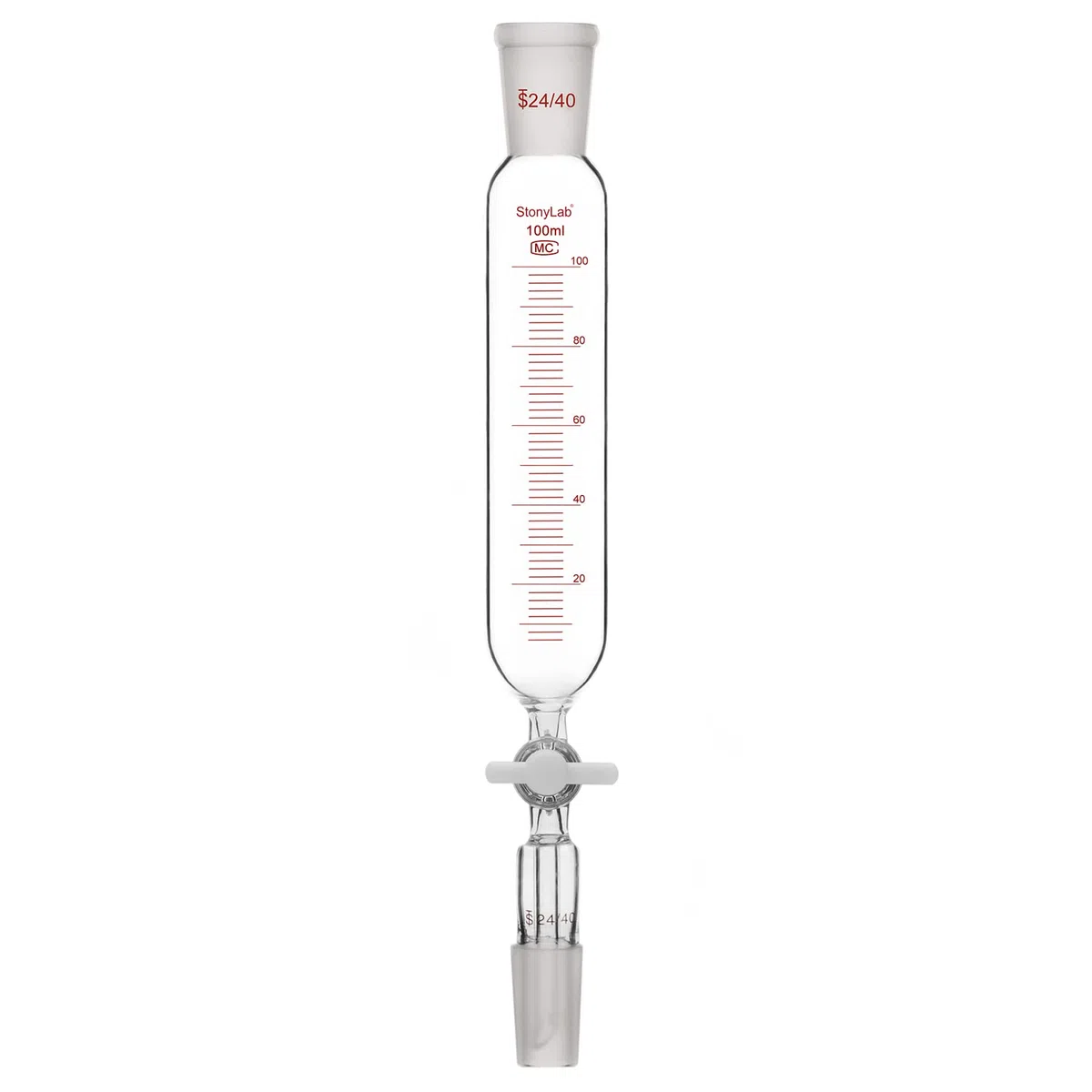 stonylab Additionstrichter, 24/40 Gelenk Borosilikatglas Tropftrichter mit PTFE Absperrhahn für Laborzusatztrichter, 100 ml