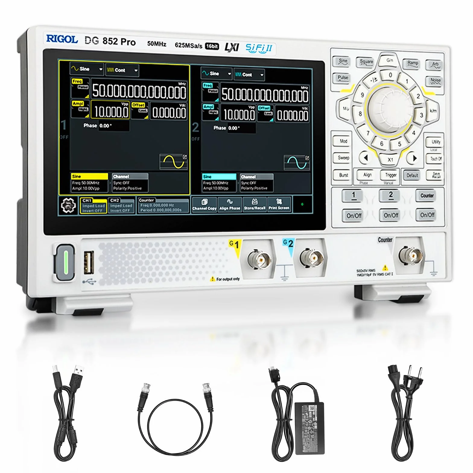 RIGOL Signalgenerator,DG852 Pro Funktionsgenerator,tragbar,50MHz,625Msa/s,16 Bit,2 Ausgangskanäle,unterstützt mobile Stromversorgung
