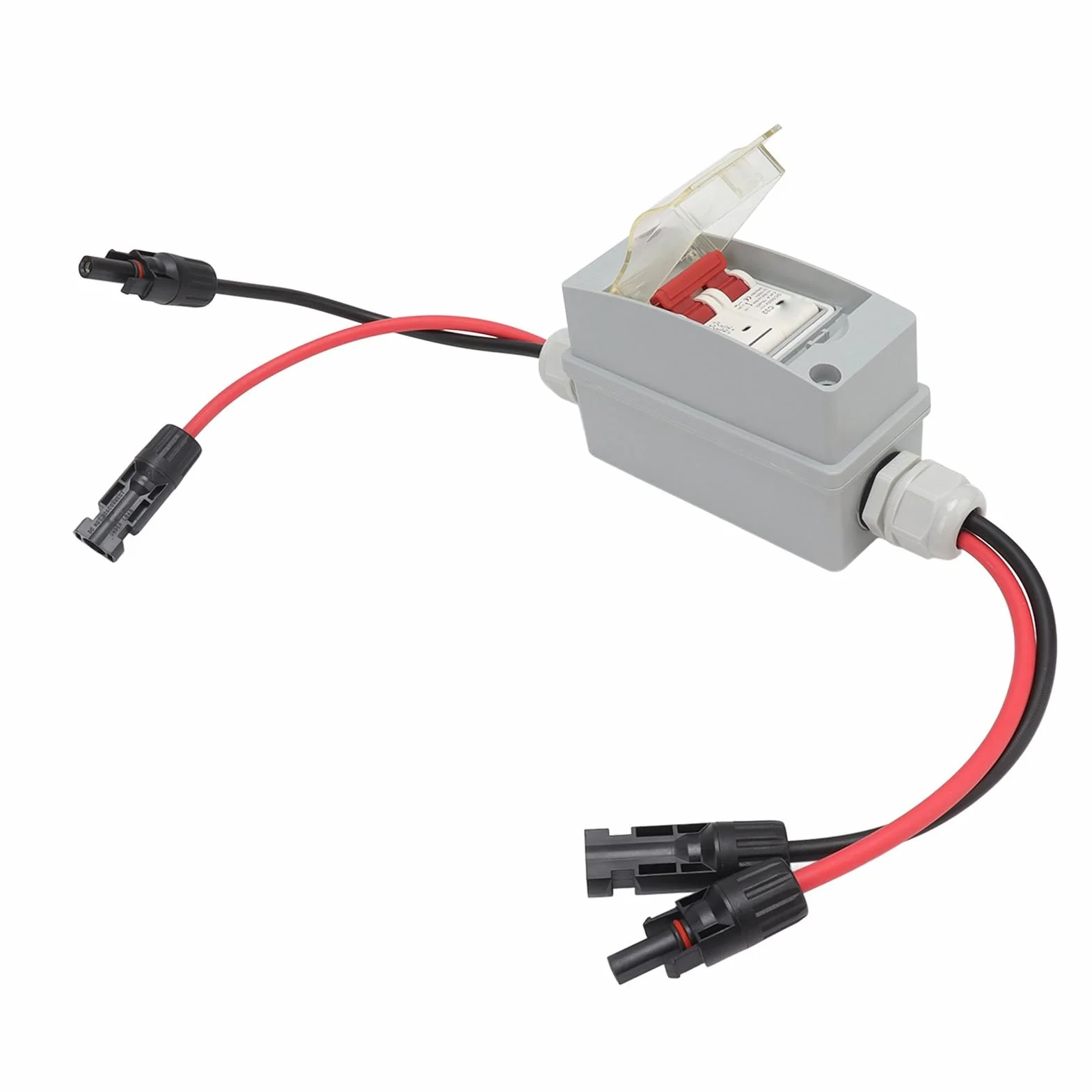 Cocoarm Leistungsschalter MCB 2P DC Combiner Box, Überspannungsschutz, Transparente Abdeckung, IP65, DIN-Schiene, 32 A, Anwendbar für Haushalt, Wohnmobil (Mit Kabel und