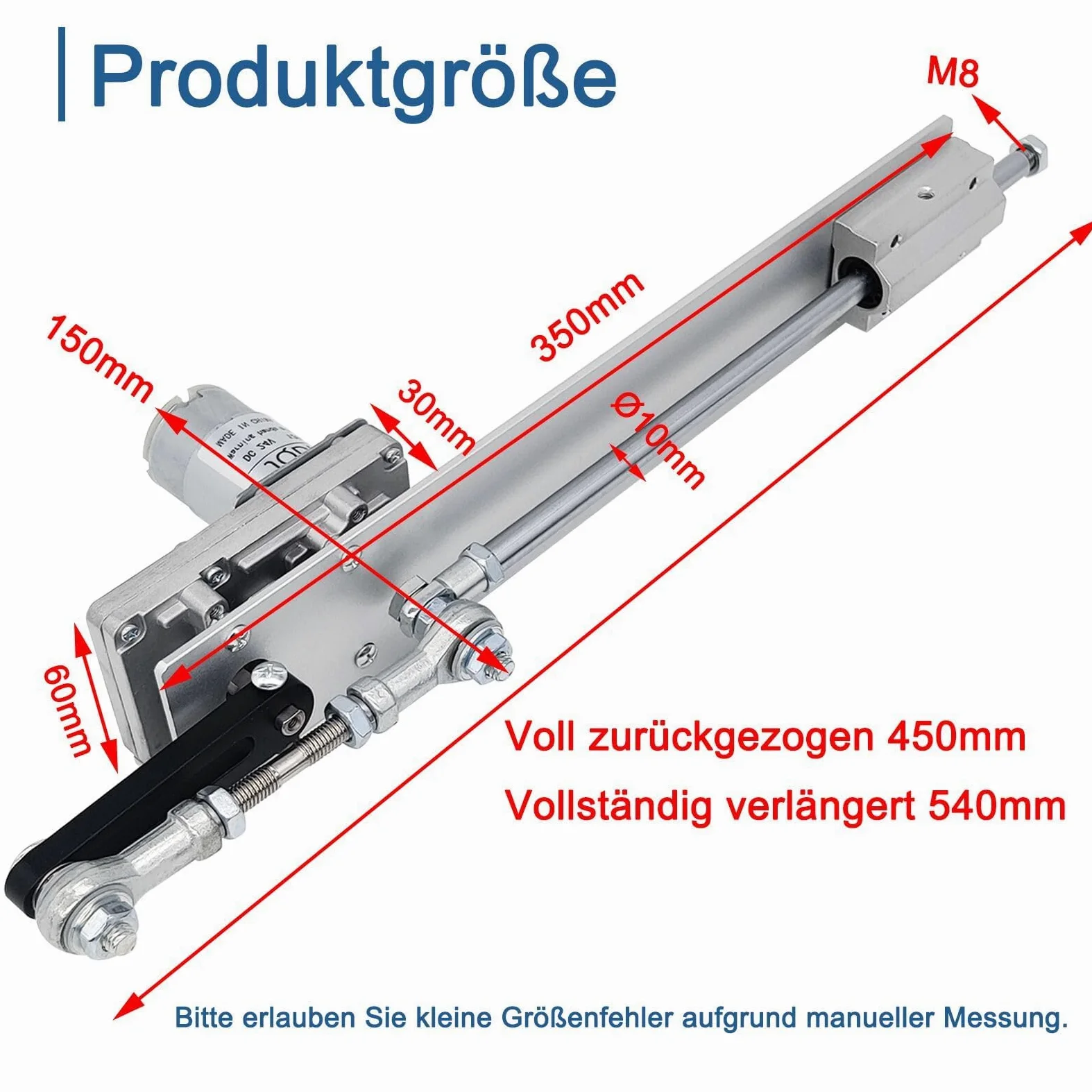 Hubkolbenmotor DC 24V Maximaler Schub 18kg Einstellbarer Hub 3cm-15cm 120rpm mit Drehzahlregler (24V150mm120rpm)
