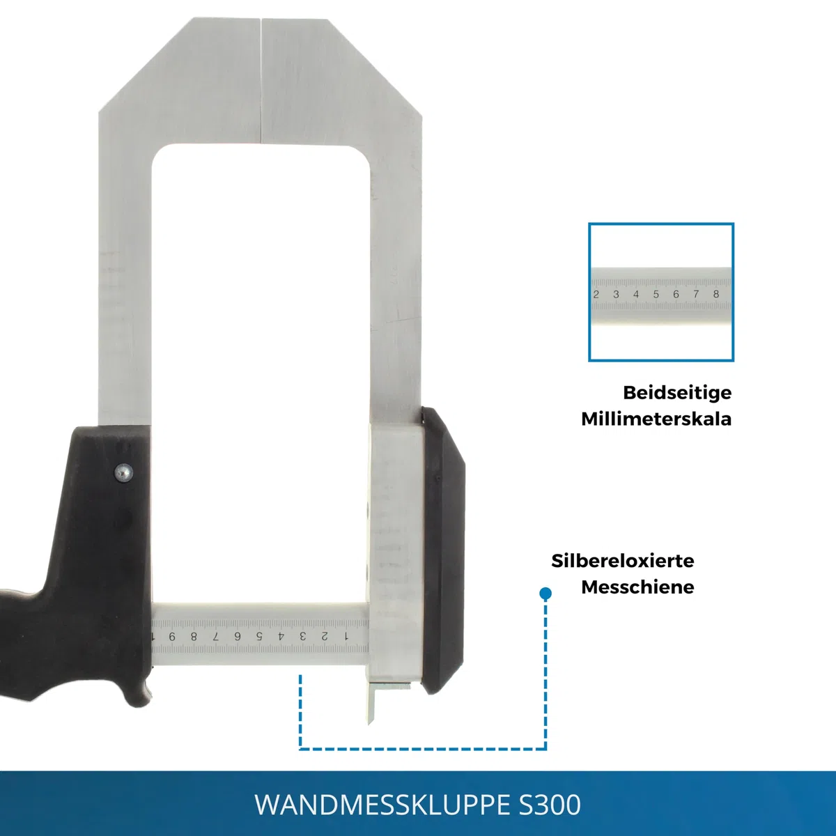 Wandmesskluppe S300 - Messkluppe zur Messung der Wandstärke bis 60cm, Wanddickenmessgerät, Wandmessgerät mit silbereloxierter Messschiene