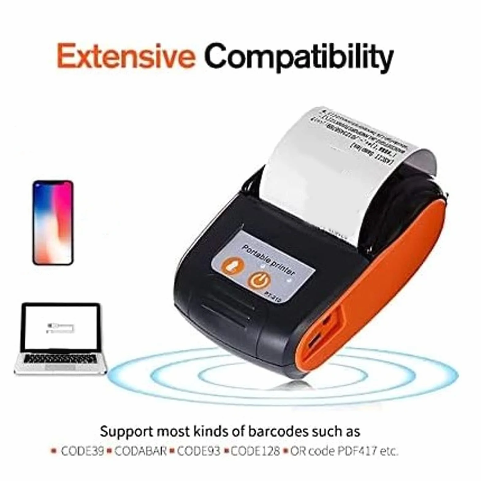 Bluetooth Rechnungsdrucker, 58mm Kabelloser Thermodrucker USB Bondrucker Belegdrucker Etikettendrucker, für Einzelhandel Restaurants Büro kompatibel mit Android PC (Ohne Fall)