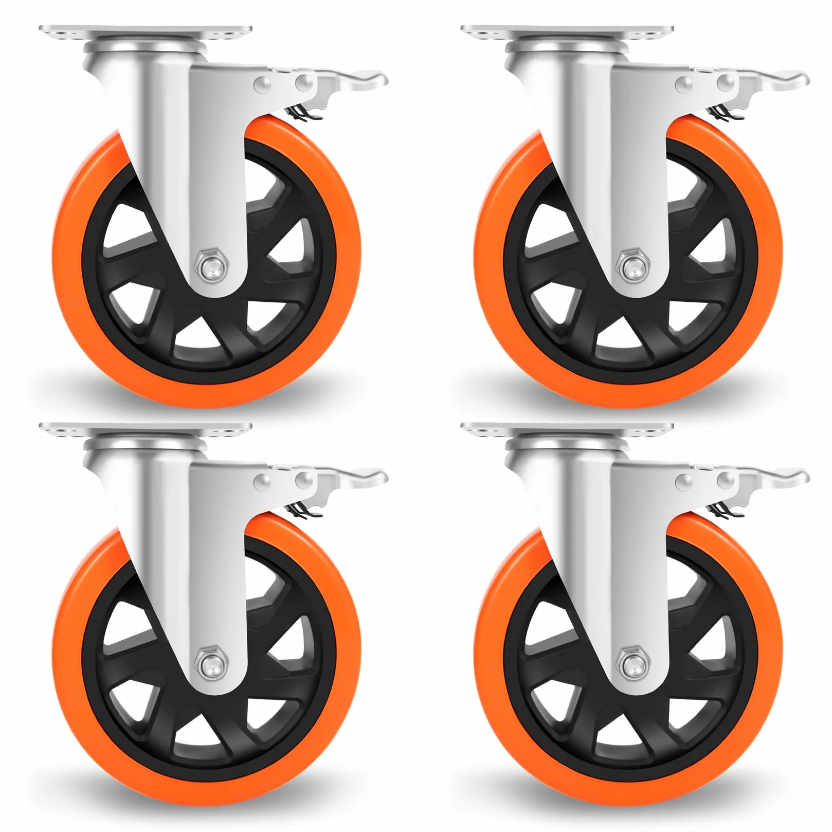 W B D WEIBIDA Schwerlastrollen 150mm, 4 Rollen mit Bremse Doppelverriegelung Tragkraft 1000KG, Langlebige, Leise und Robuste Möbelrollen, Polyurethan Rollen Groß für Werkbänke und Industrielle