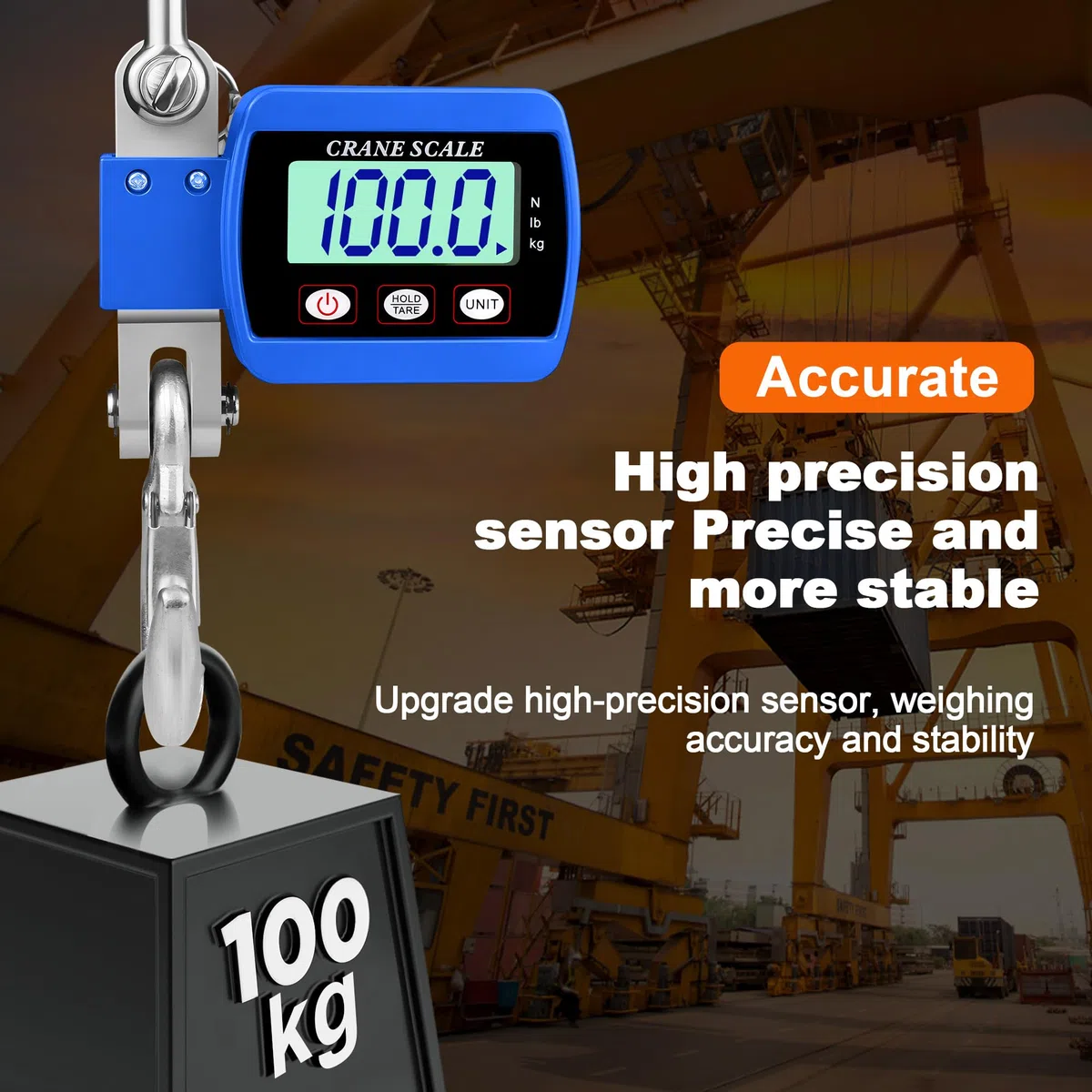 Kranwaage 500KG Digitale Hängewaage Elektronische Wildwaage Industrie Hängende Waage Tragbare LCD Zugwaage mit Haken, Blau
