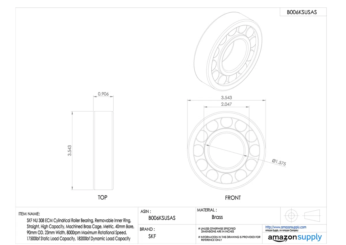 SKF NU 308 ECM Radialrollenlager, Zylindrisch, 40 ID, Stahl