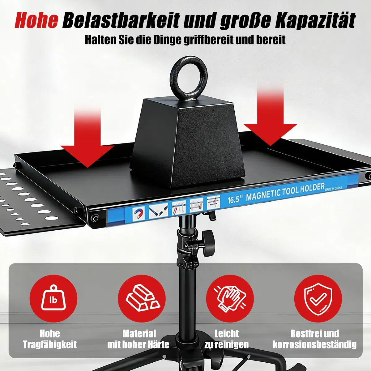 Mobile Werkbank mit Rollen, Höhenverstellbarer Werktisch mit Magnetstreifen, multifunktionale Arbeitstisch für die Garage, Reparatur Werkstatt Haushalt DIY