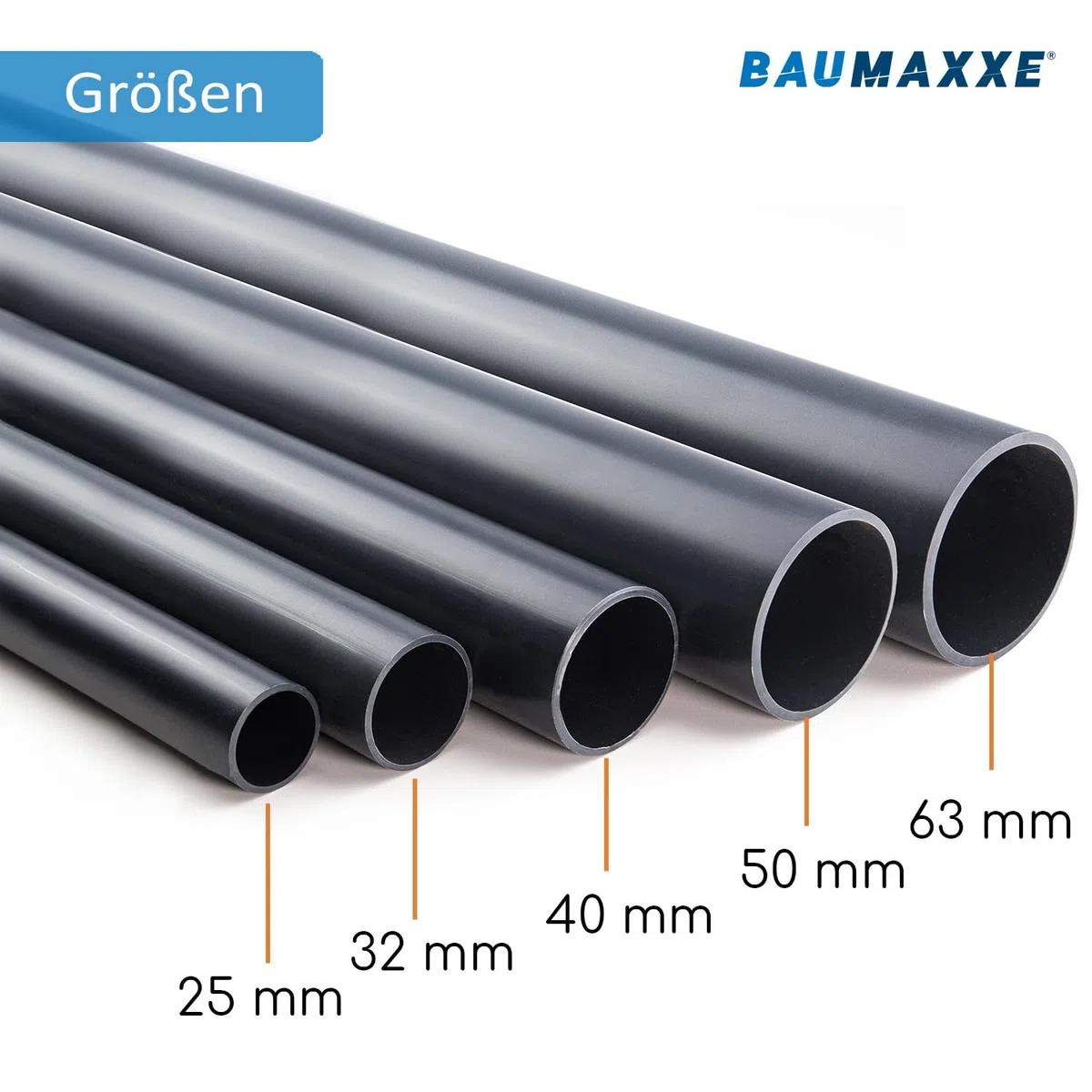 5x PVC Rohre 50mm Außendurchmesser I 1 1/2 Zoll Kunststoffrohre 1m PN10 10 bar I Glatte Rohrenden zum Verkleben in Klebemuffen I Pool Teich Aquaristik Entwässerung Bewässerung I bm037
