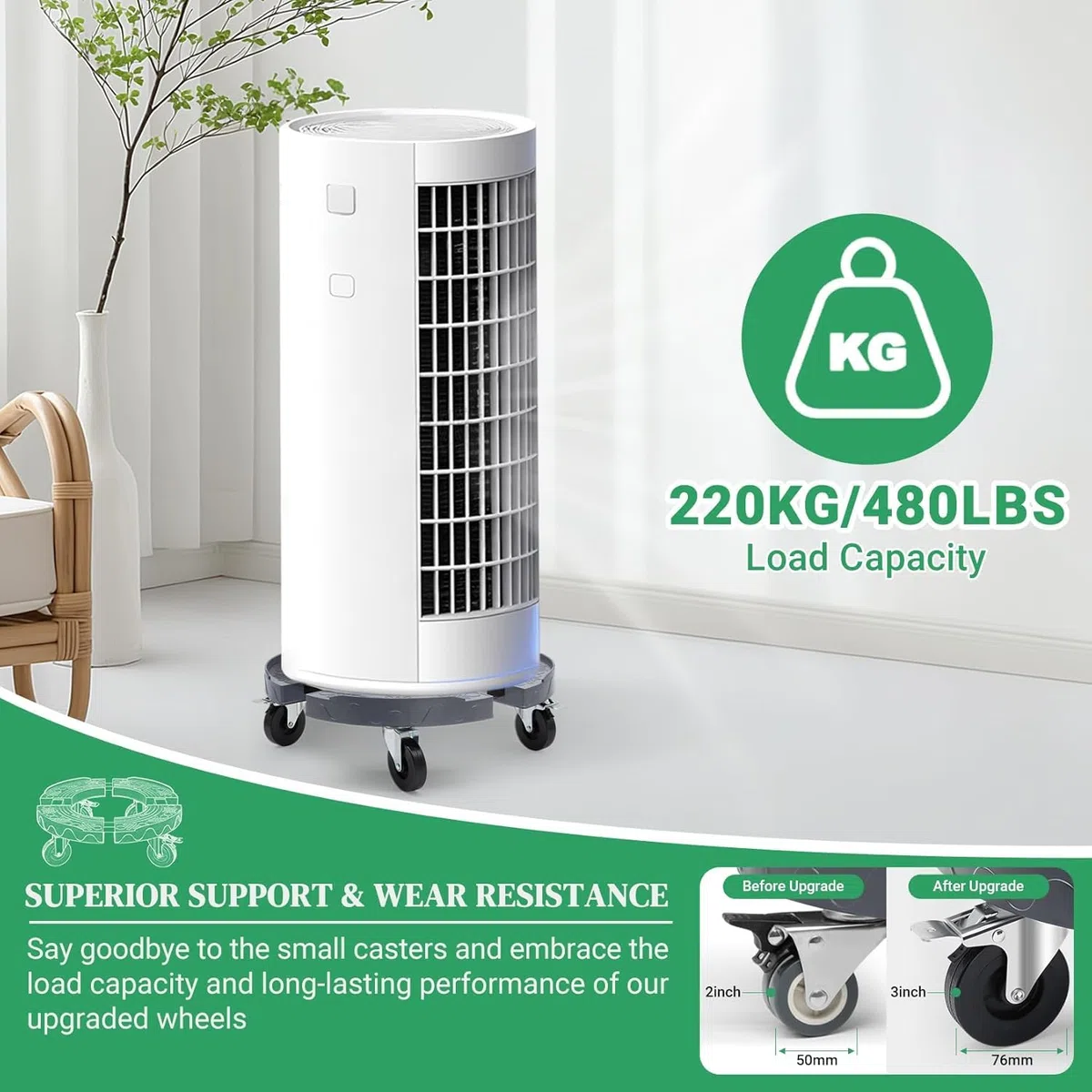 Rollbrett Pflanzen Tragkraft 220KG, Schwerlast-Pflanzenroller Outdoor und Indoor verstellbar 38CM-48CM, Rollbrett rund mit 76mm Rollen mit Bremse für Blumentopf,Sonnenschirme und Eimer,Grau