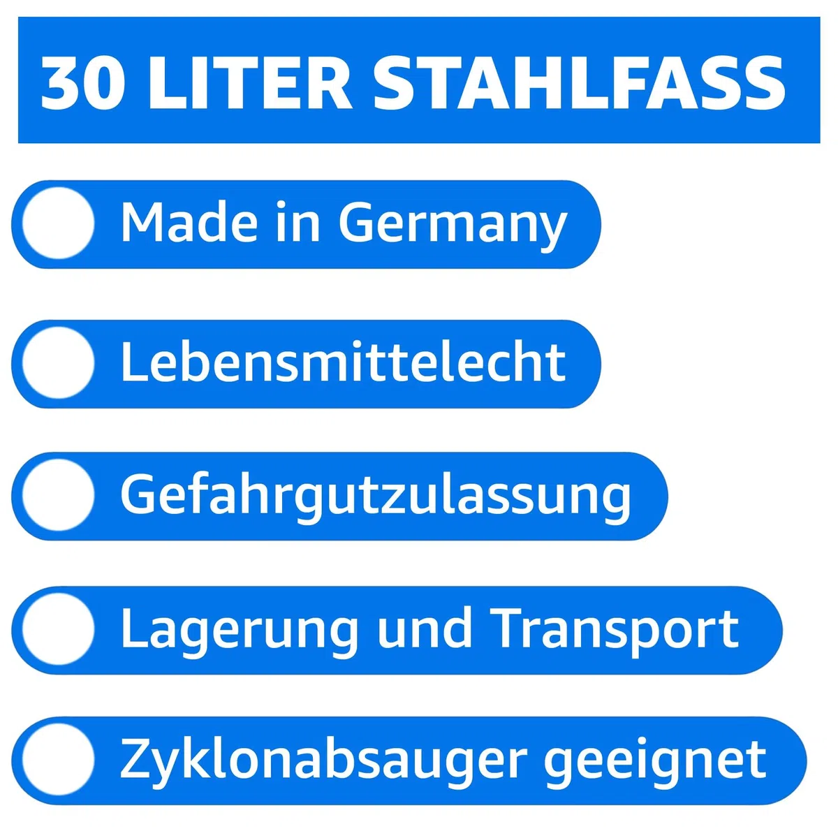 Hemeyer Stahlfass 30 Liter Hobbock Deckelfass Metall Blechfass Mülleimer Behälter Kübel mit 2 Seitlichen Fallgriffen Lebensmittelecht | Zyklon Staubabsaugung Geeignet | Stabil und gefüllt Stapelbar