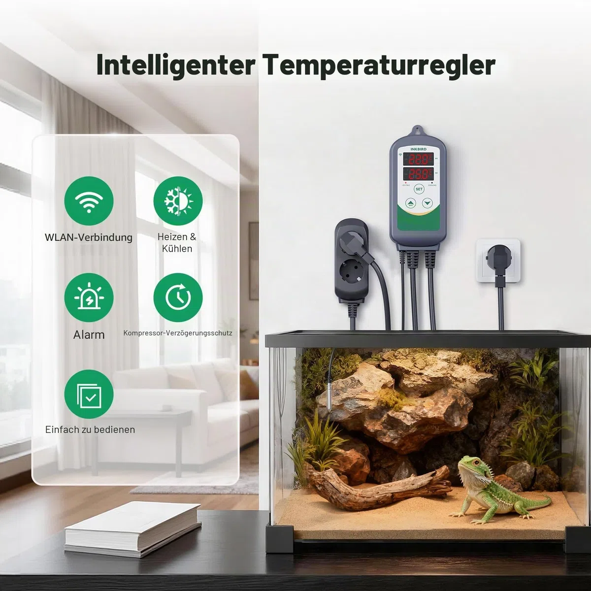 Inkbird Heizen Kühlen Thermostat, ITC-308-WIFI Steckdose Temperaturregler Fernsteuerung per App, Grau, Wi-Fi