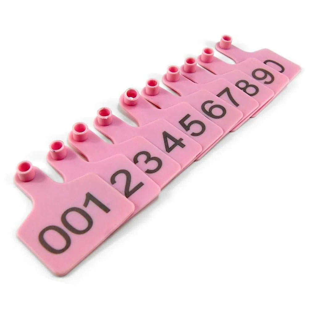 100 Stück Rinder-Ohrmarken Nr. 001-500, Kunststoff-Ohrmarken für Nutztiere für Kühe, Ziegen, Schafe, Schweine, Tieridentifikations-Ohrringe Rosa 7.5 * 10cm (2.95 * 3.93in) 201-300