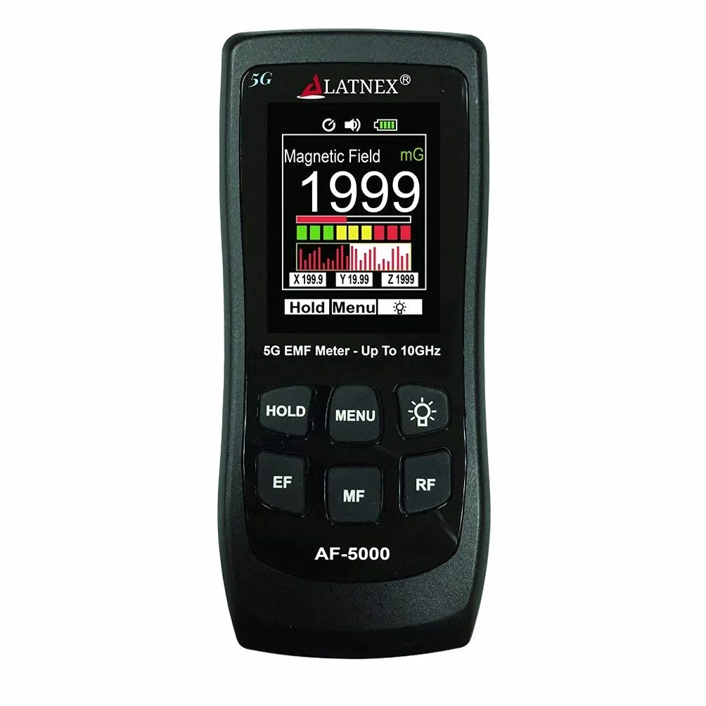 LATNEX AF-5000 5G EMF-Messgerät, HF-Detektor, Tester und Lesegerät mit Kalibrierzertifikat – misst HF- und Mikrowellen, 3-Achsen-Magnetfelder und elektrische Felder
