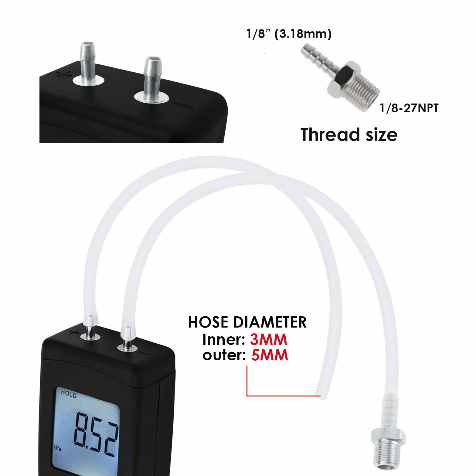 Digital Manometer Luftdruck-Messgerät Gasdruckmessgerät mit hoher Genauigkeit 11 Einheiten Speichern oder Halten Hintergrundbeleuchtung
