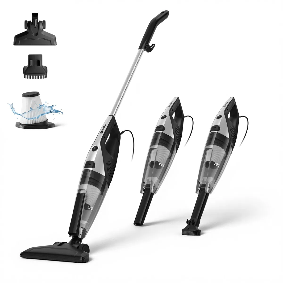 SIMPLUS Stielstaubsauger mit Kabel 600W, 2-in-1 Handstaubsauger, 22KPa Saugleistung, HEPA Filter, 1L Staubbehälter, leicht 1,76kg, für Hartboden & Teppich
