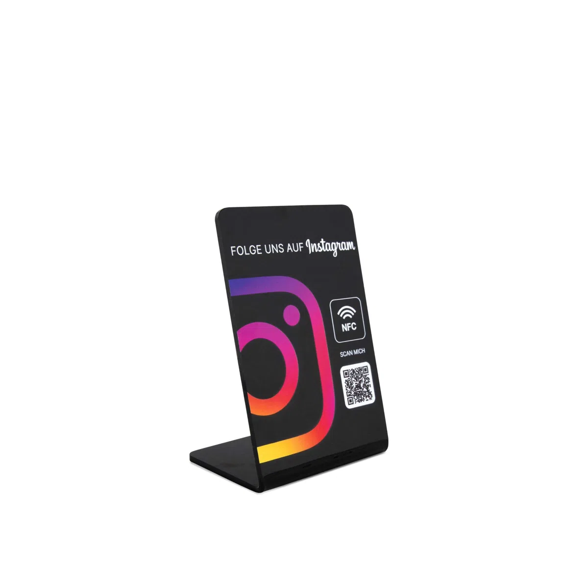 Instagram NFC Aufsteller, Acryl, 70 x 105 mm, fertig eingerichtet, mit NFC und QR-Code