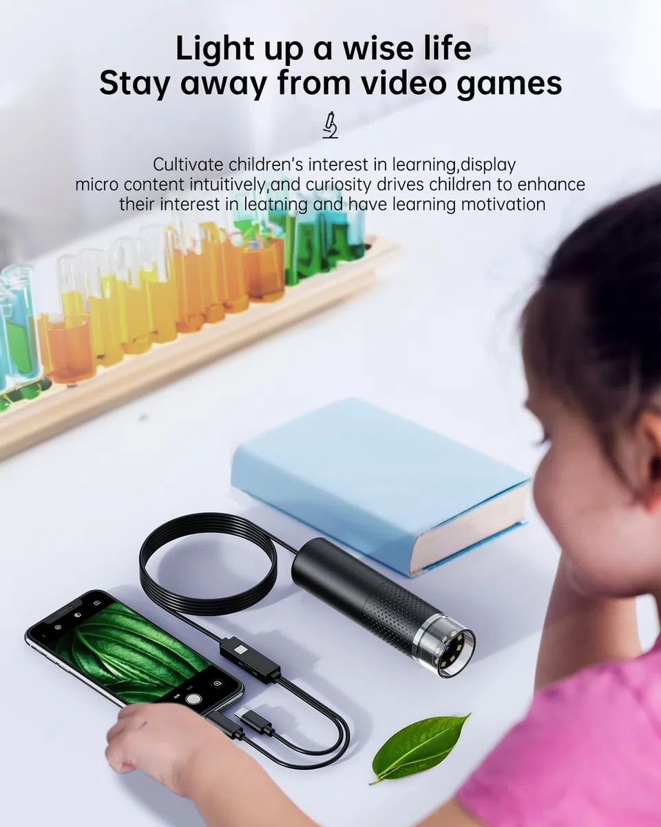 USB Mikroskop Handy, 1080P HD Mikroskope für iPhone Android, 10 Bis 200X Mikroskop Digital mit 8 LED Handy Mikroskop Kompatibel mit iOS, Android, Tablet
